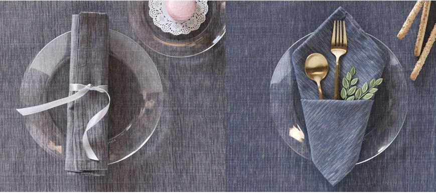 The traditional art of Ikat hand dye and hand weave, featuring napkins, tablecloths, kitchen towels.