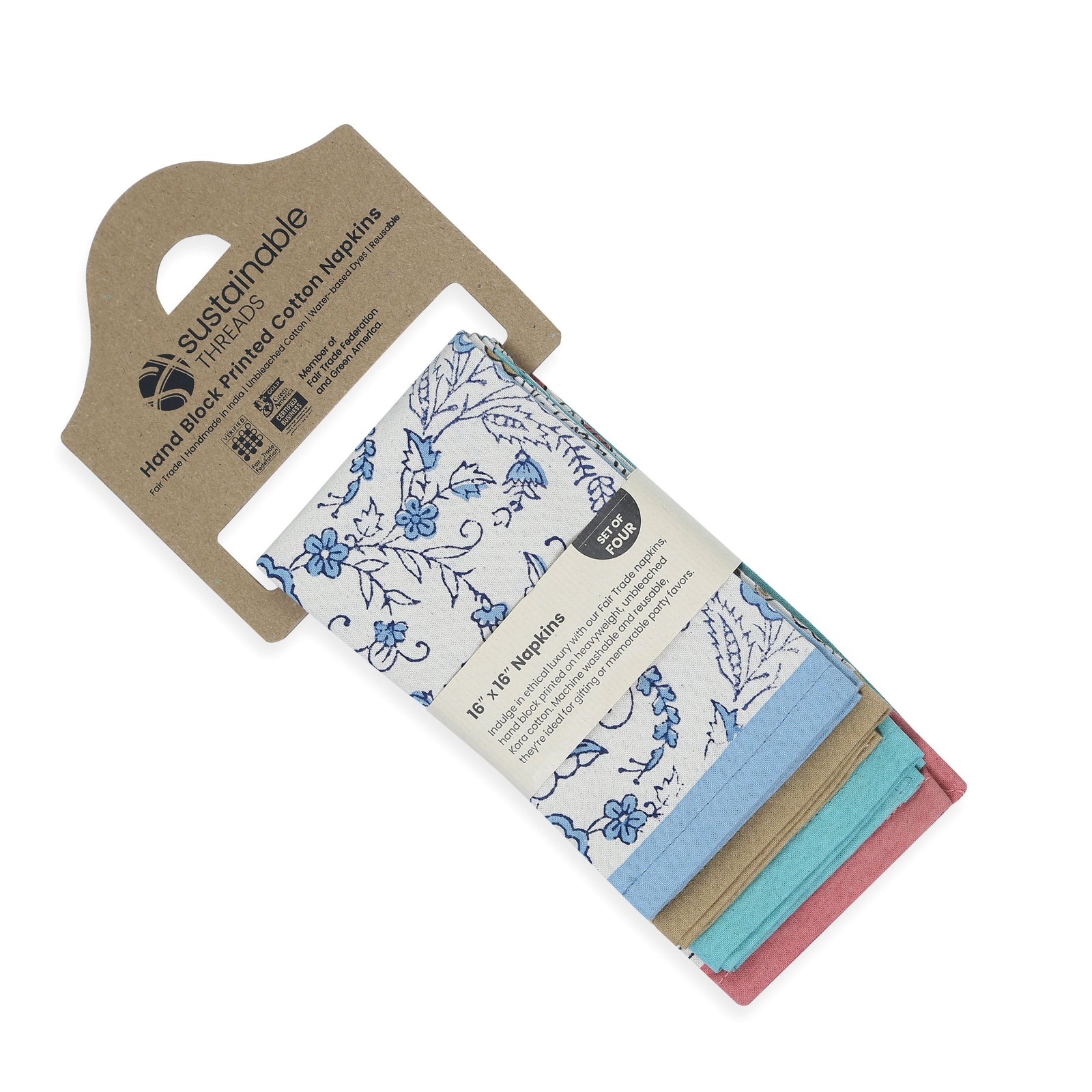 Hand Block Printed Cotton Napkins, Set of 4 | 16″×16″ | Ivy Reverie