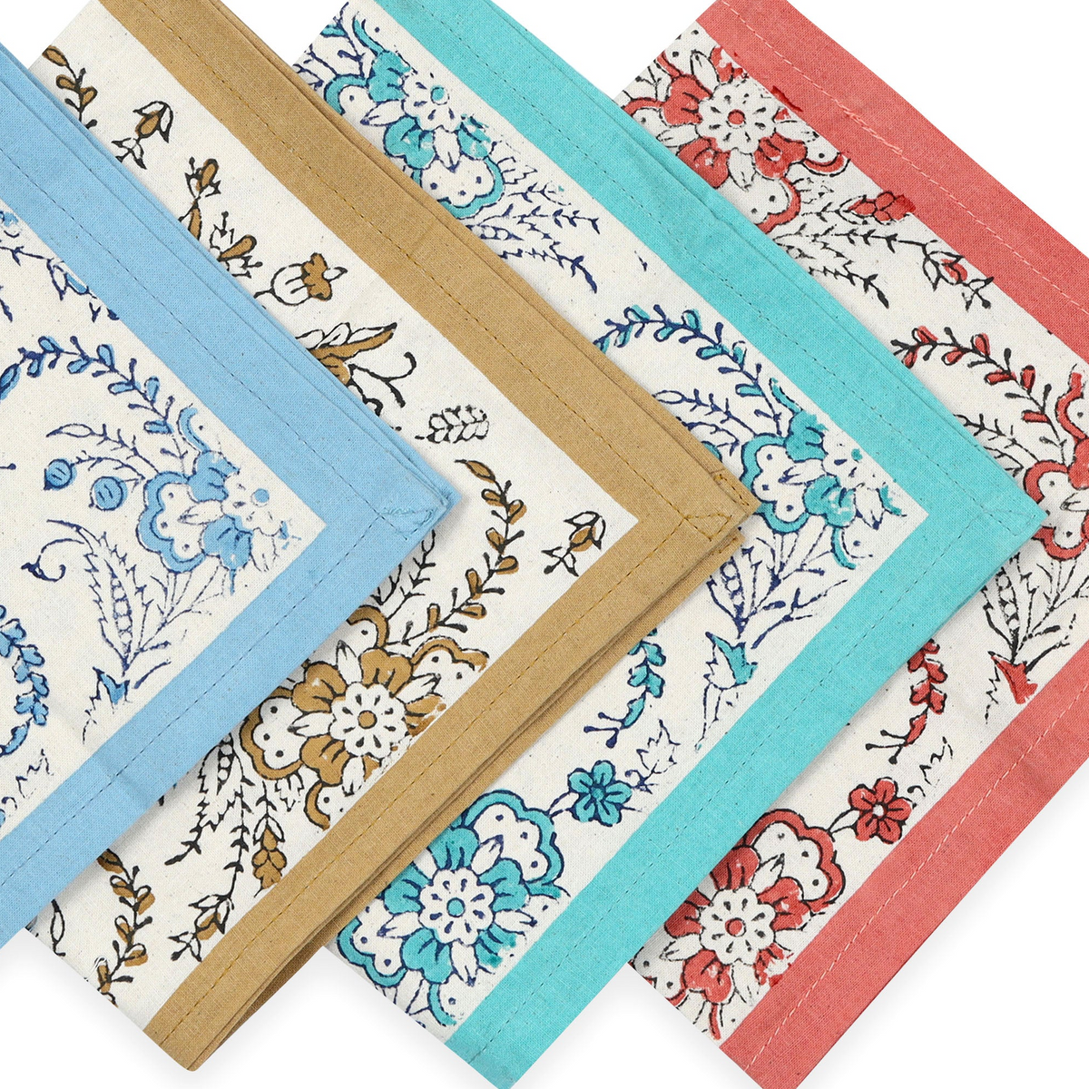 Hand Block Printed Cotton Napkins, Set of 4 | 16″×16″ | Ivy Reverie