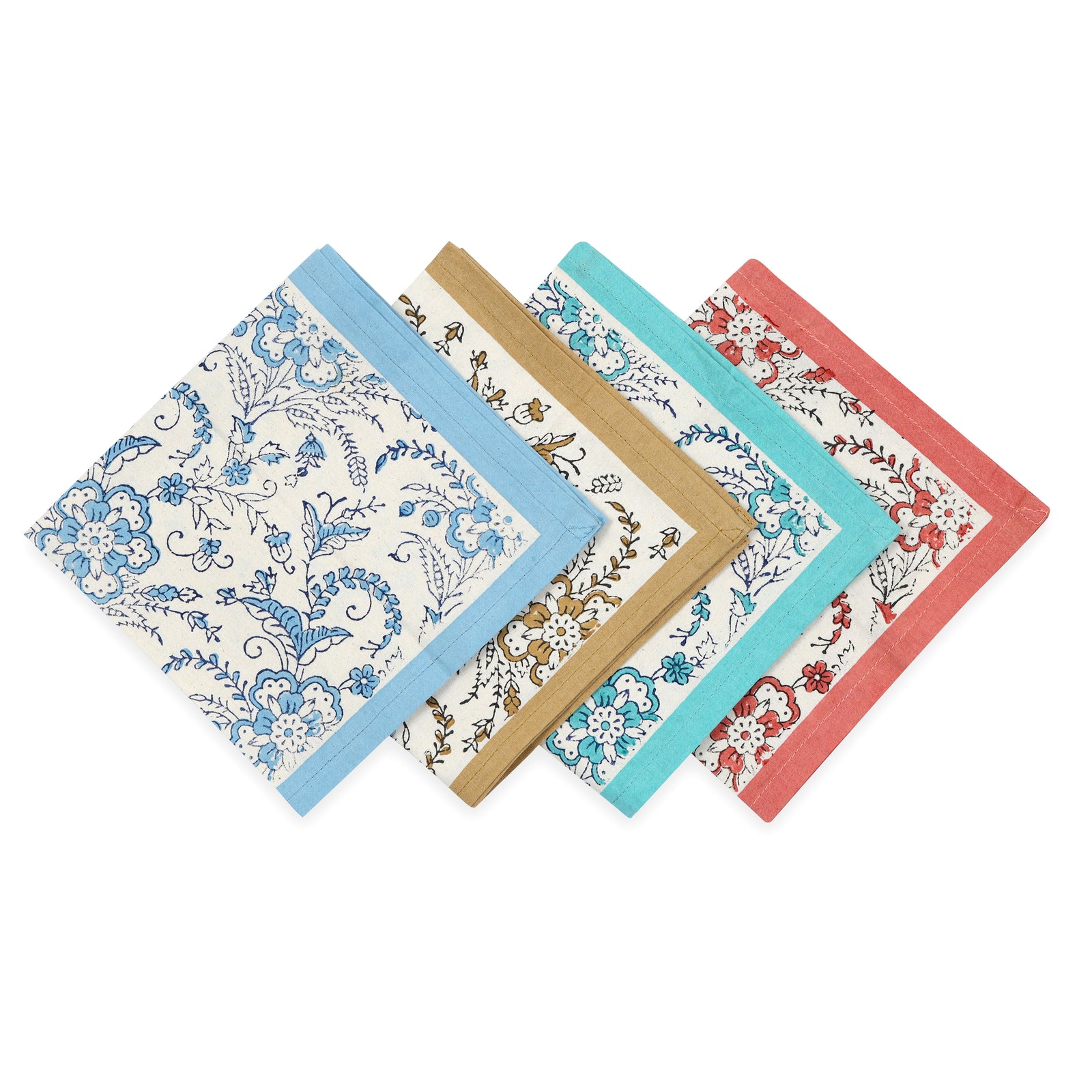 Hand Block Printed Cotton Napkins, Set of 4 | 16″×16″ | Ivy Reverie