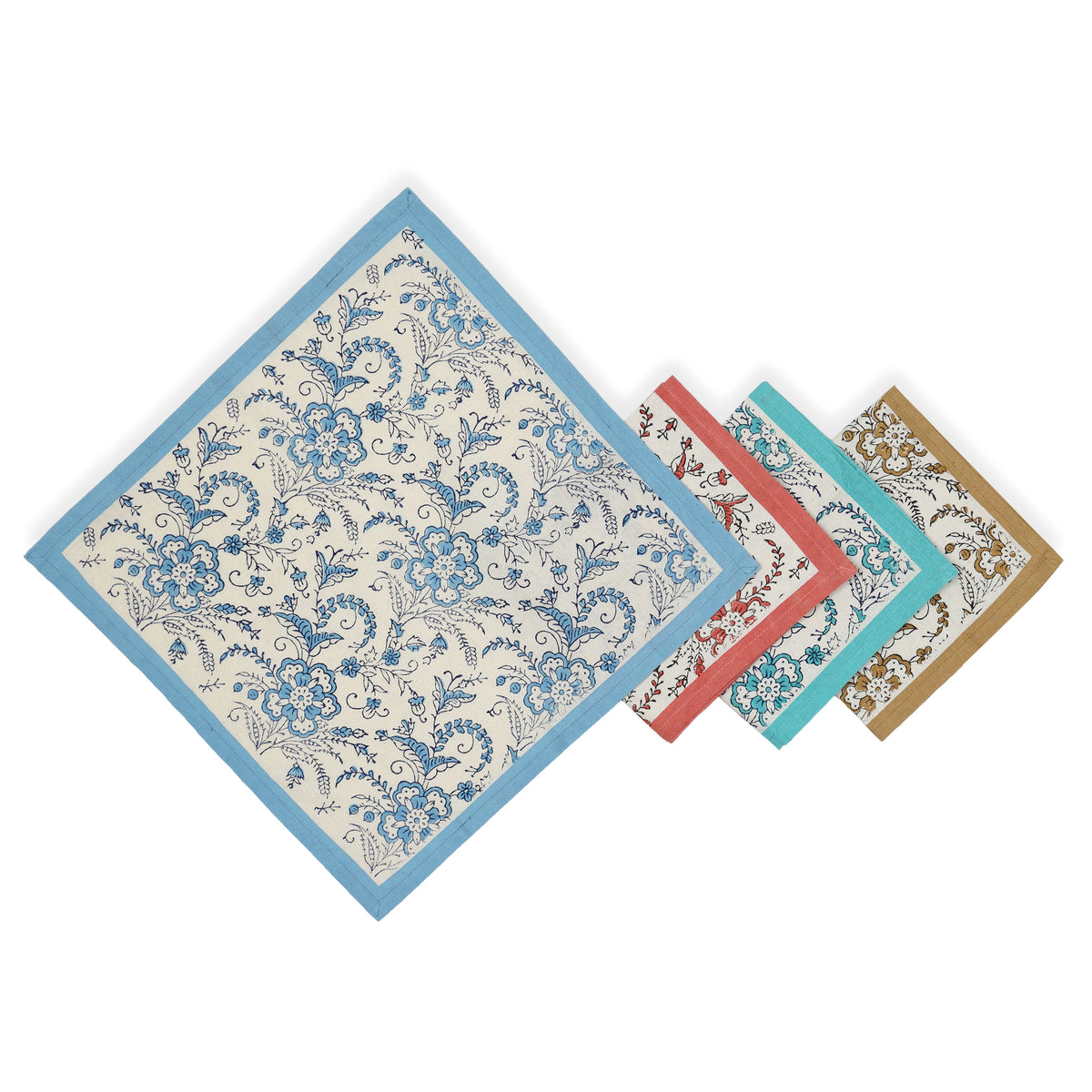 Hand Block Printed Cotton Napkins, Set of 4 | 16″×16″ | Ivy Reverie