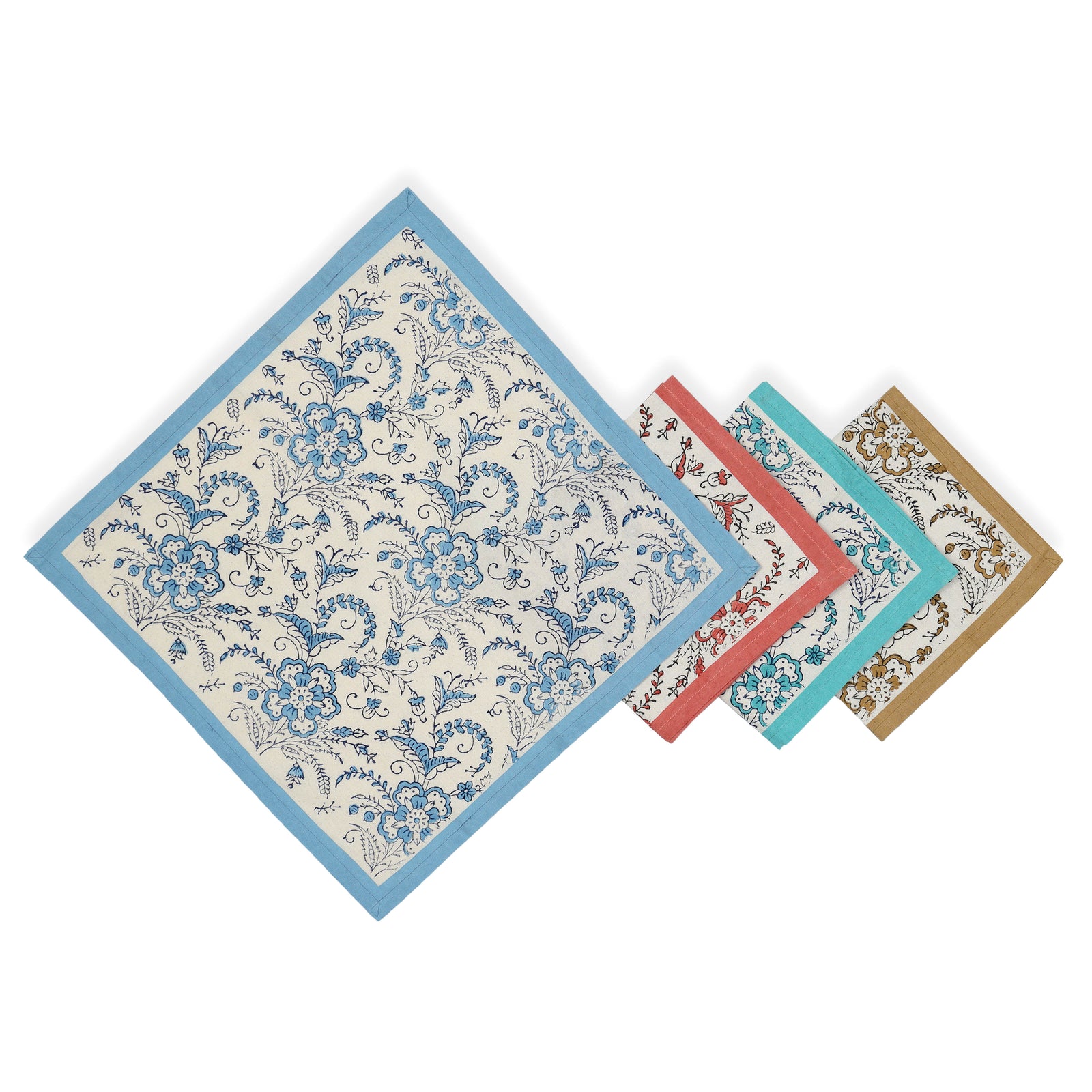 Hand Block Printed Cotton Napkins, Set of 4 | 16″×16″ | Ivy Reverie