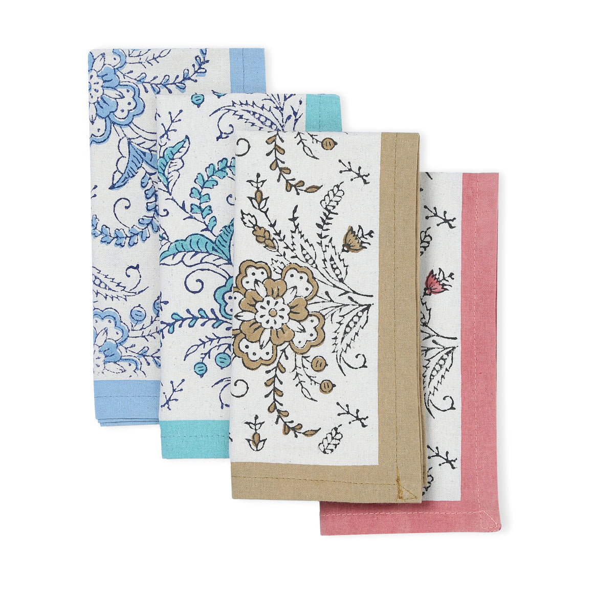 Hand Block Printed Cotton Napkins, Set of 4 | 16″×16″ | Ivy Reverie