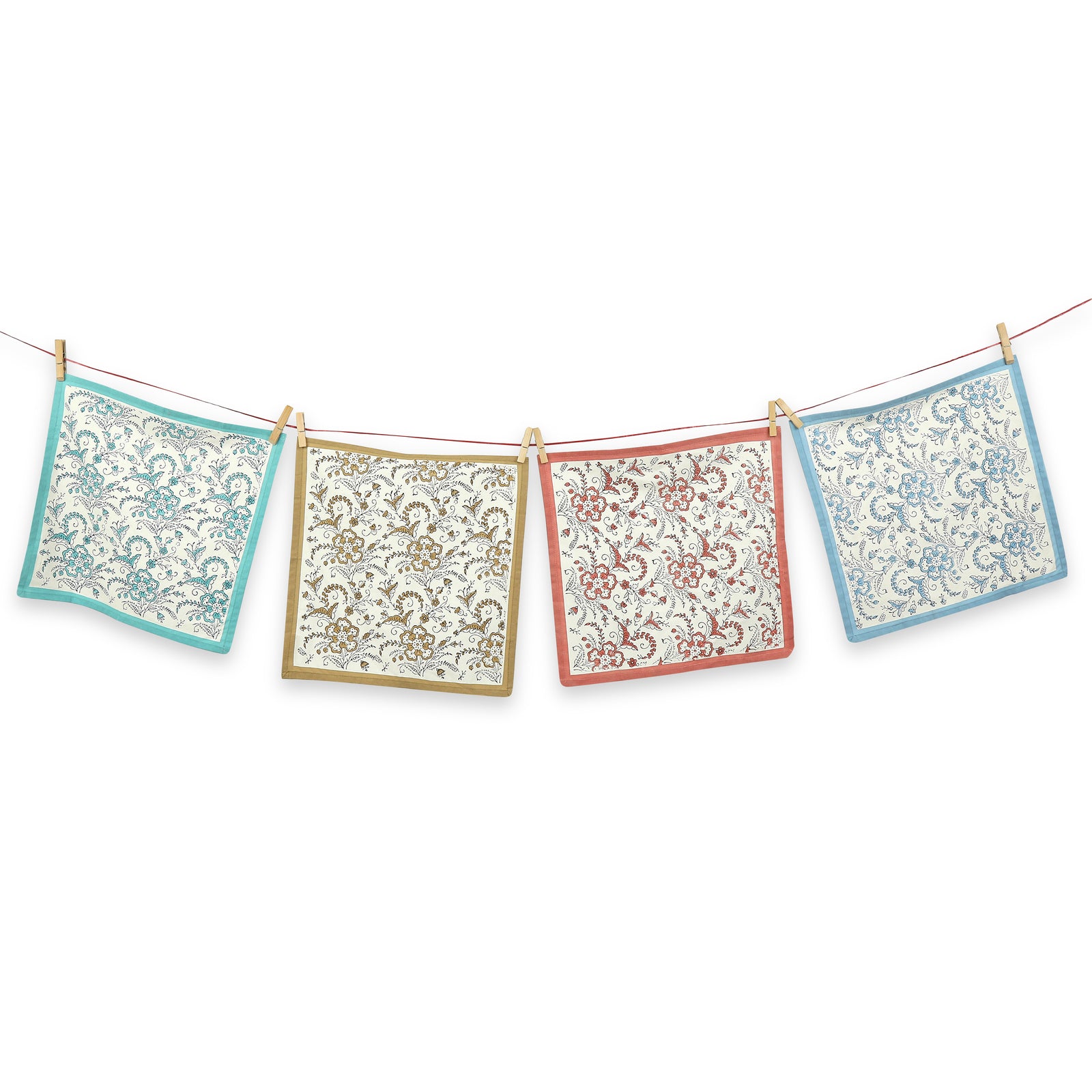 Hand Block Printed Cotton Napkins, Set of 4 | 16″×16″ | Ivy Reverie