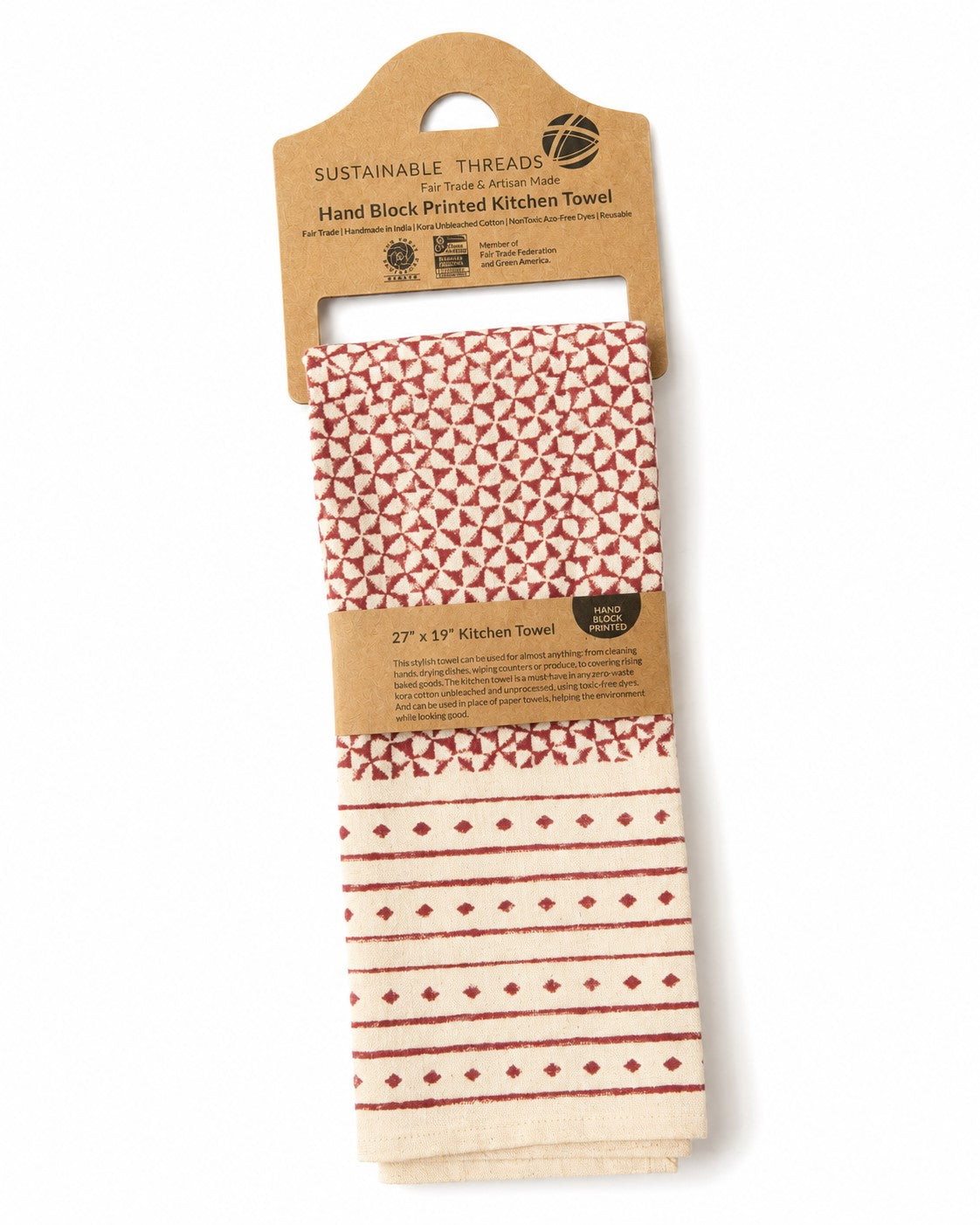 Cotton Kitchen Towel | Hand Block Printed | Feast  | Red