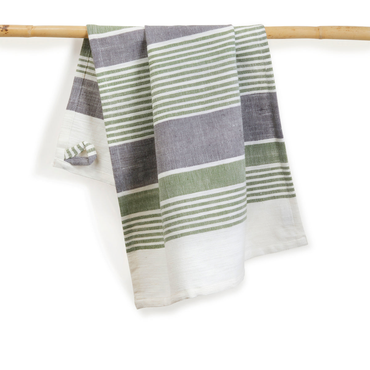 Cotton Kitchen Towel | Handspun &amp; Handwoven | Studio Stripe | Fern