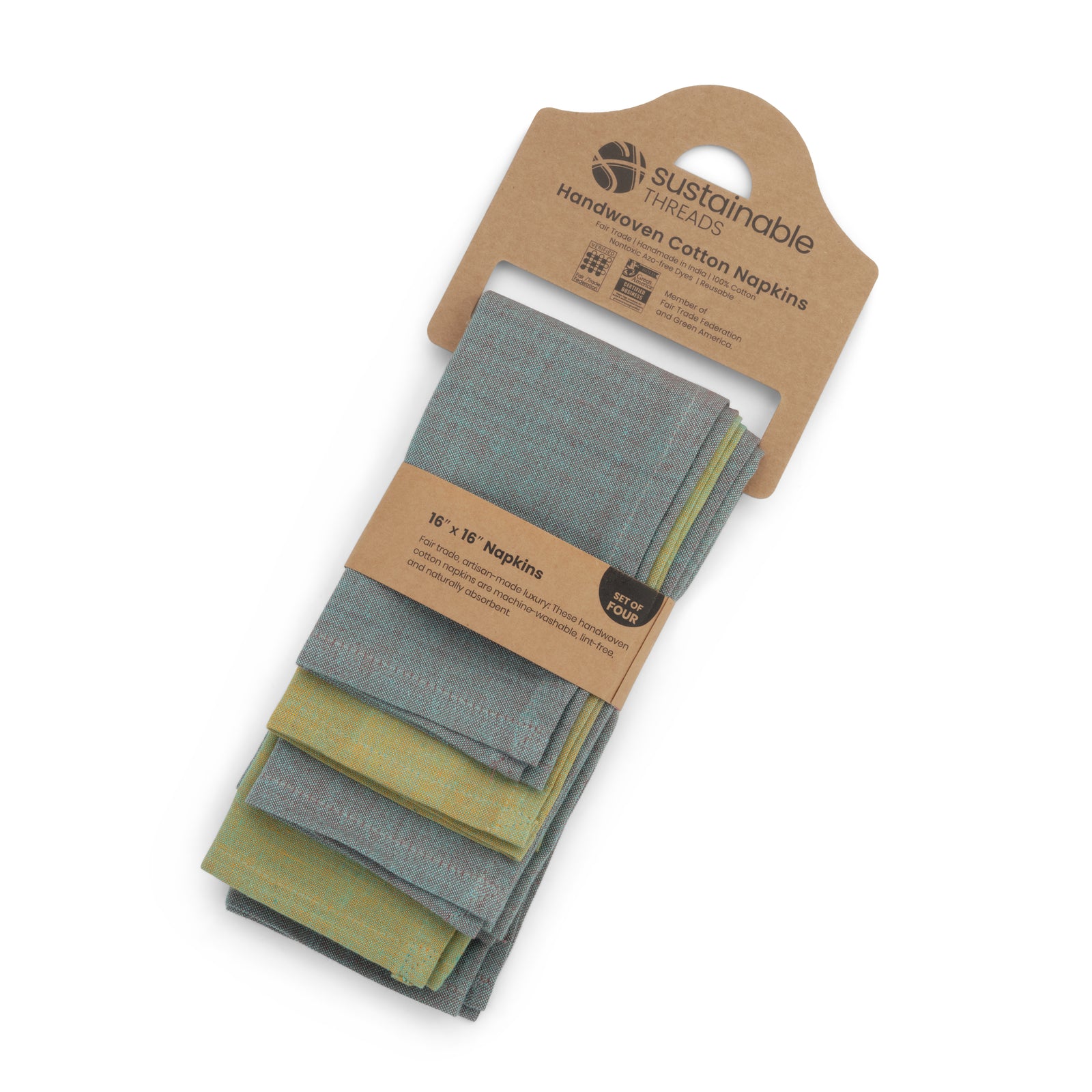 Handwoven Cotton Napkins, Set of 4 | 16" × 16" | Interplay | Patina