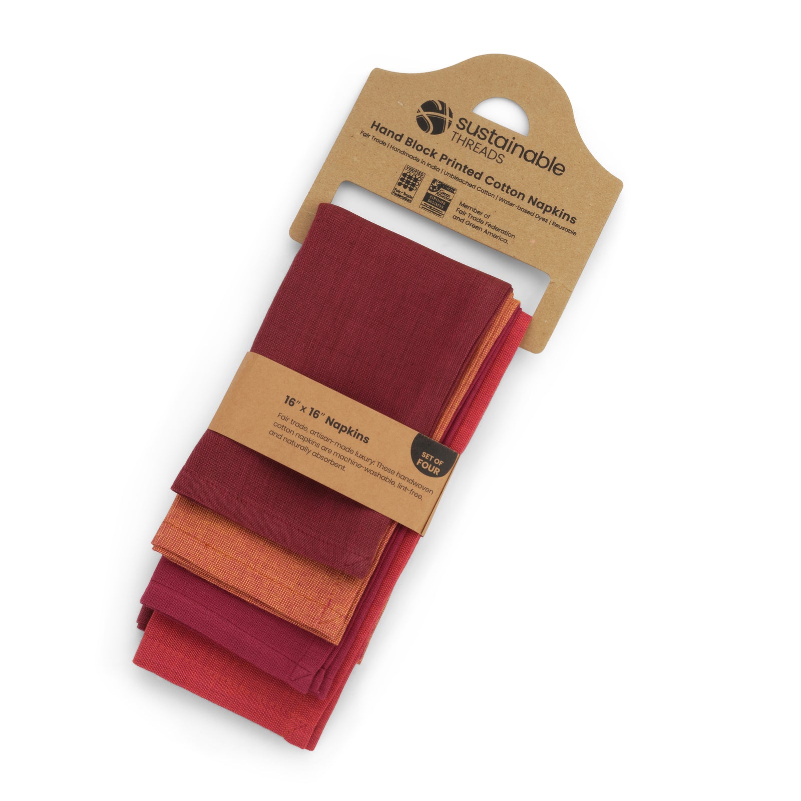 Handwoven Cotton Napkins, Set of 4 | 16" × 16" | Interplay | Auburn