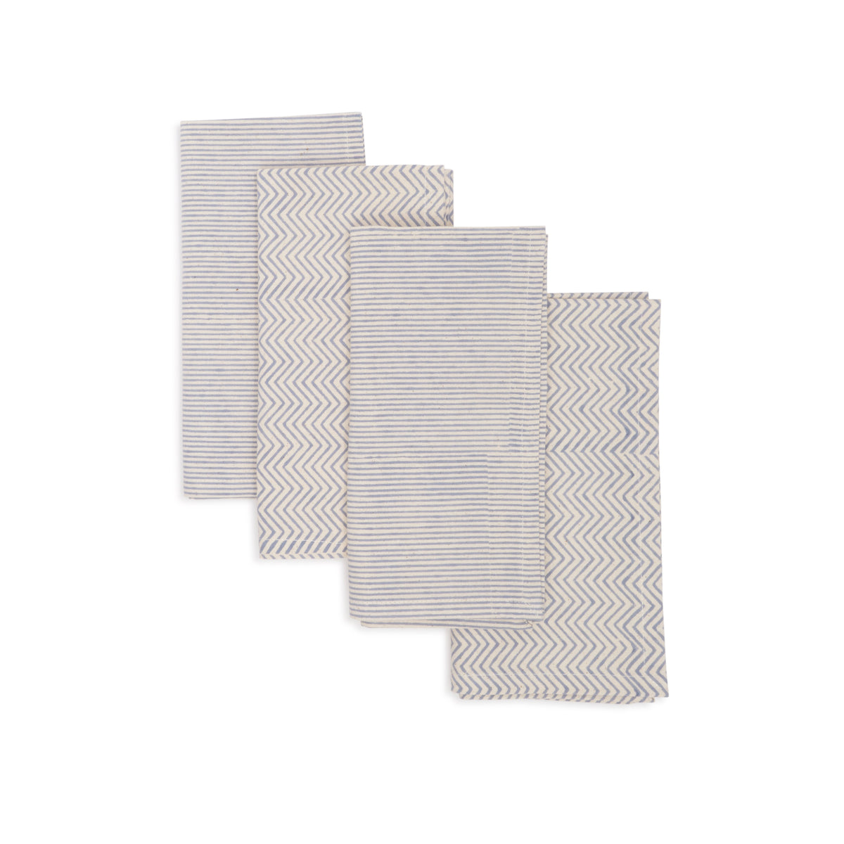 Hand Block Printed Cotton Napkins, Set of 4 | 18″×18″ | Axis | Aspen Blue