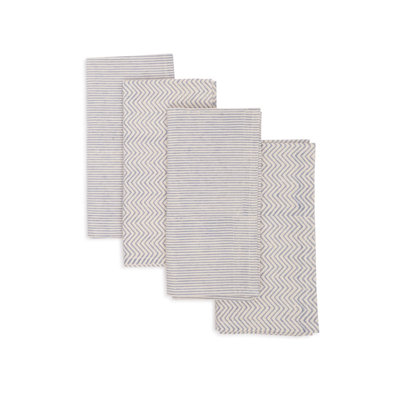 Hand Block Printed Cotton Napkins, Set of 4 | 18″×18″ | Axis | Aspen Blue