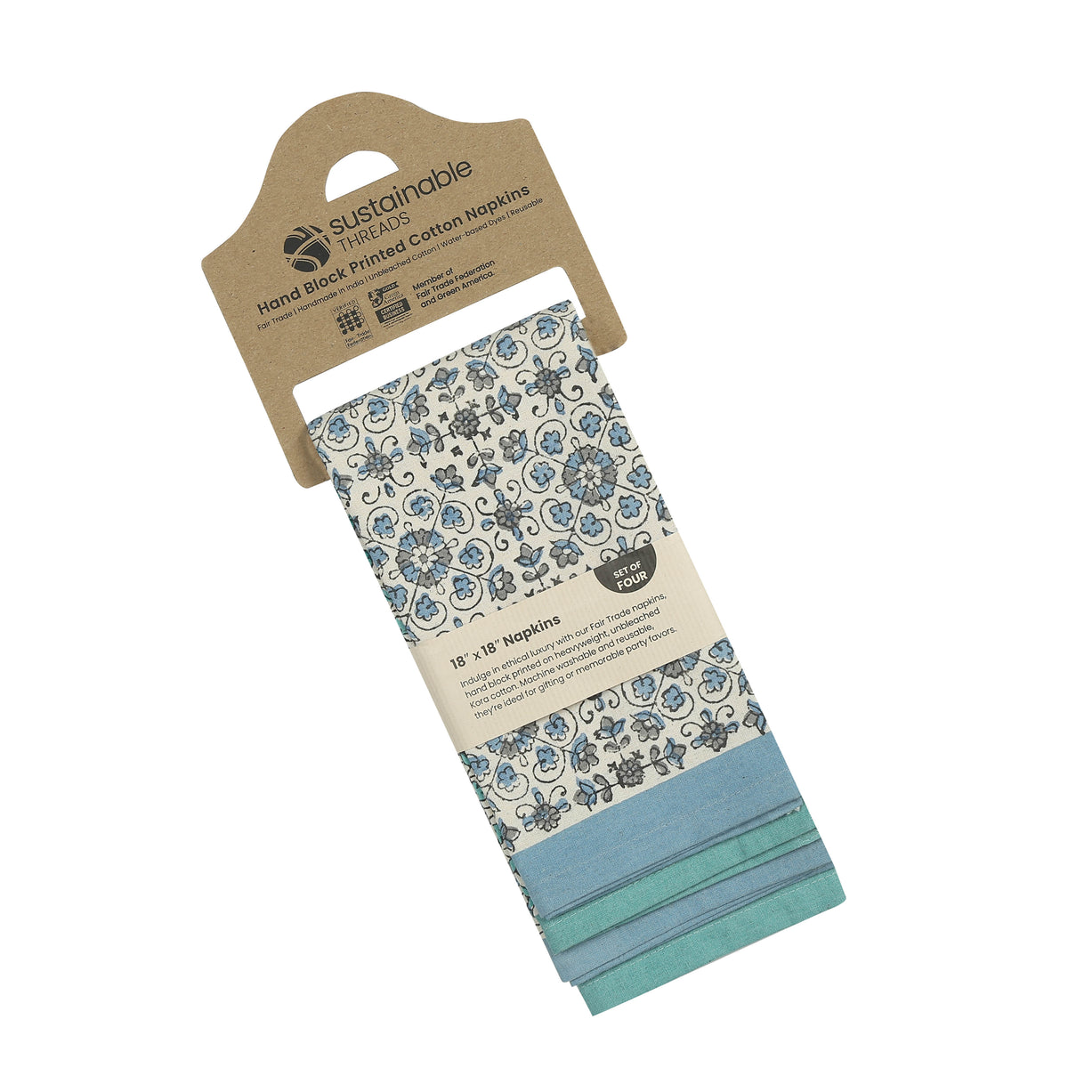 Hand Block Printed Cotton Napkins, Set of 4 | 18" × 18" | Lily Waters