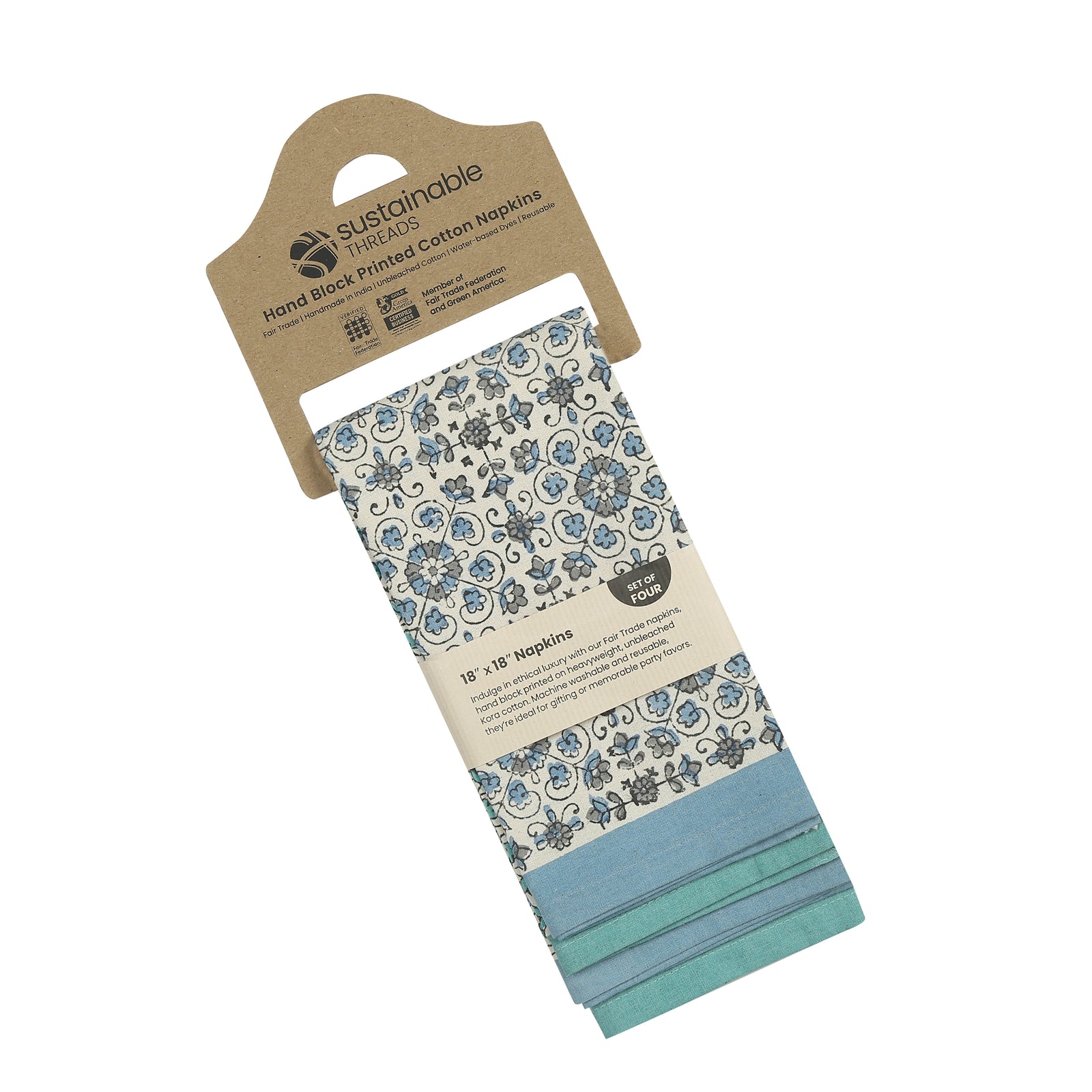 Hand Block Printed Cotton Napkins, Set of 4 | 18" × 18" | Lily Waters
