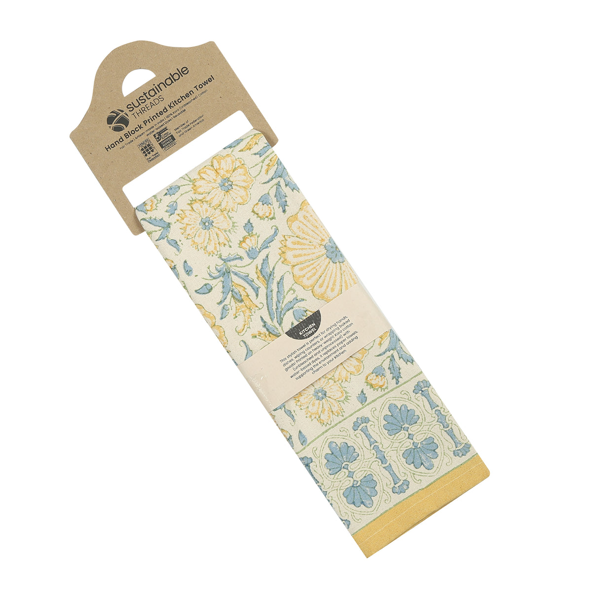 Cotton Kitchen Towel | Hand Block Printed | Bloom  | Wheat