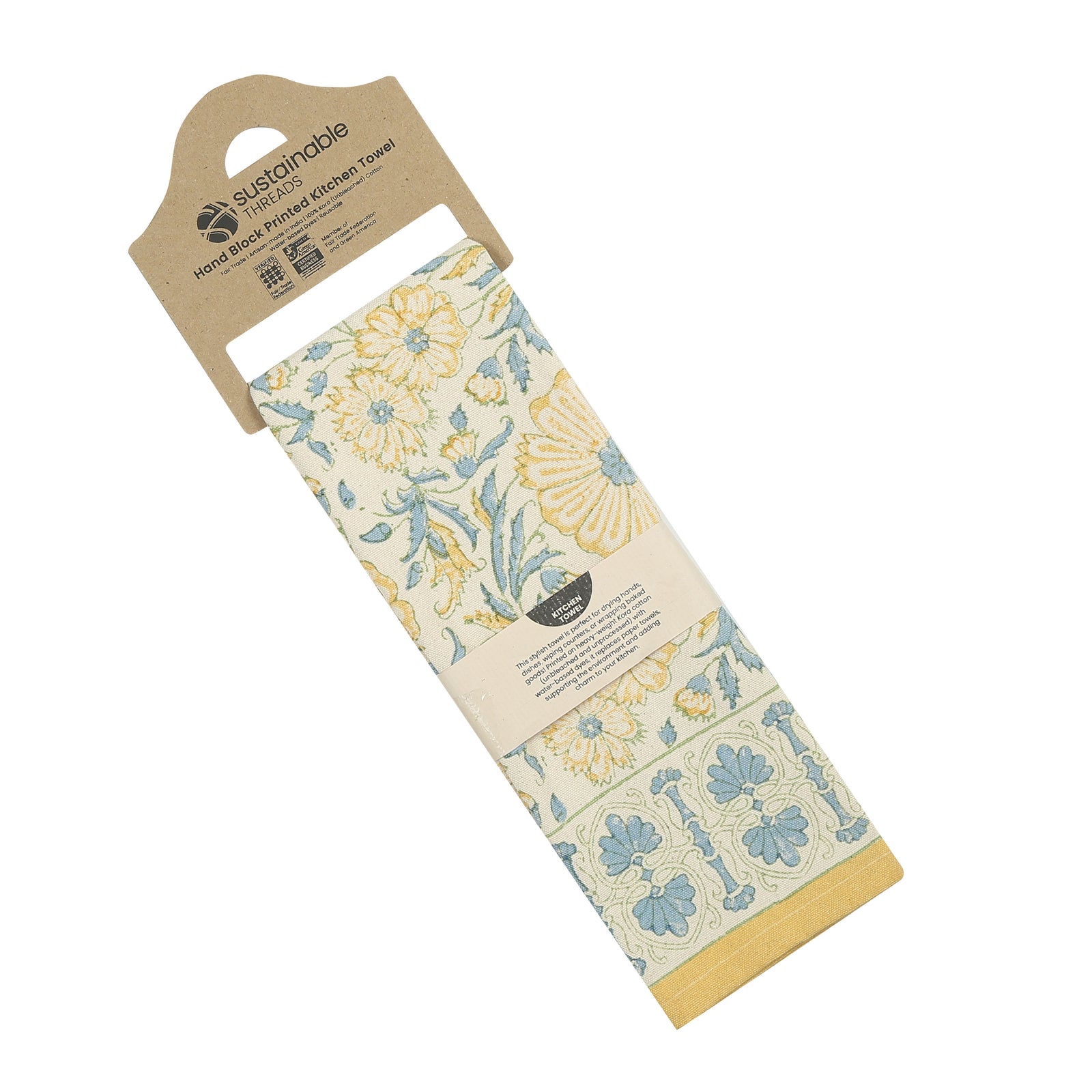 Cotton Kitchen Towel | Hand Block Printed | Bloom  | Wheat
