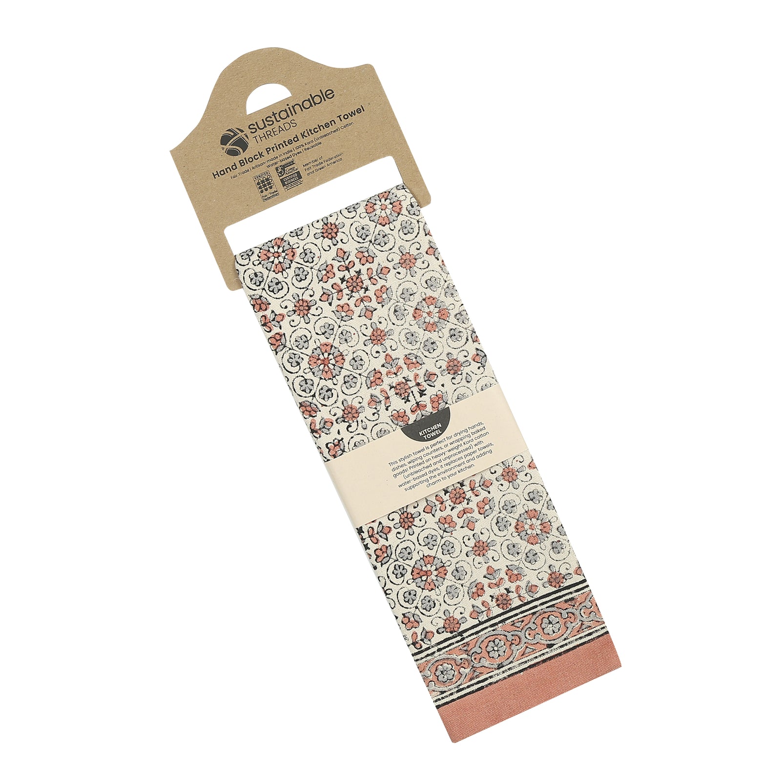 Cotton Kitchen Towel | Hand Block Printed | Lily  | Earth