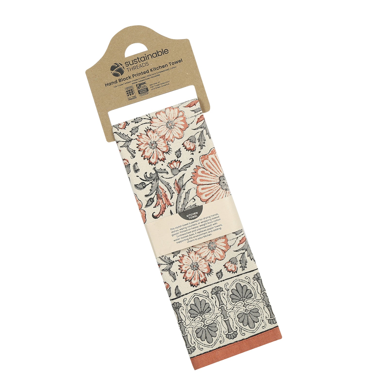Cotton Kitchen Towel | Hand Block Printed | Bloom  | Earth