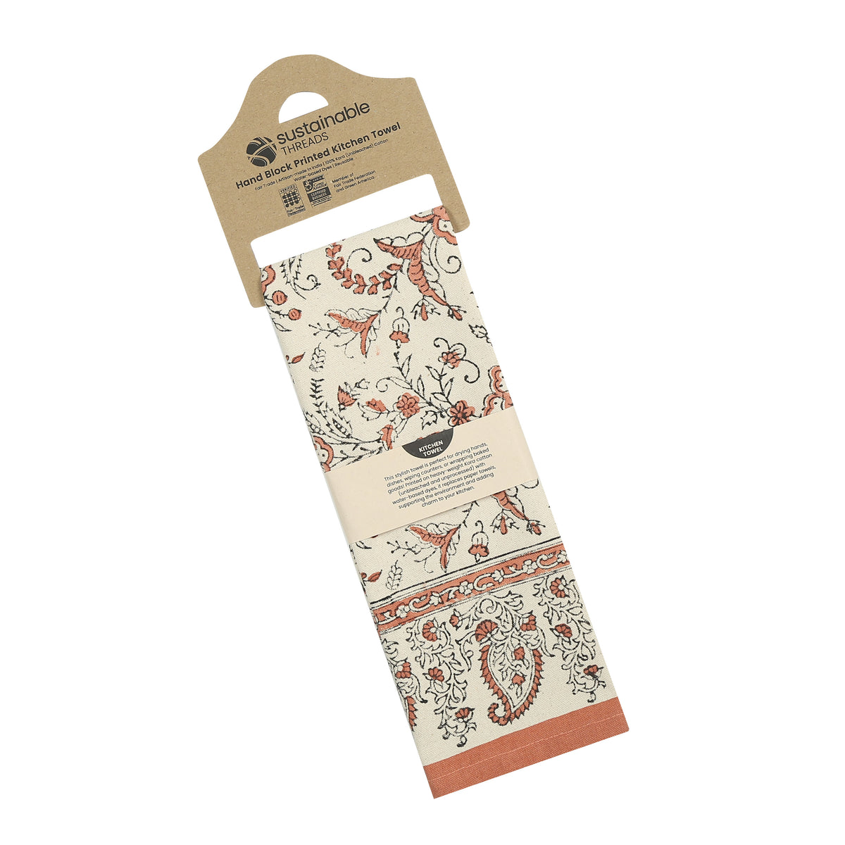 Cotton Kitchen Towel | Hand Block Printed | Ivy  | Earth