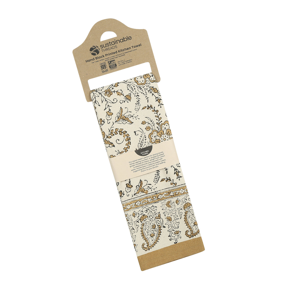 Cotton Kitchen Towel | Hand Block Printed | Ivy  | Sand
