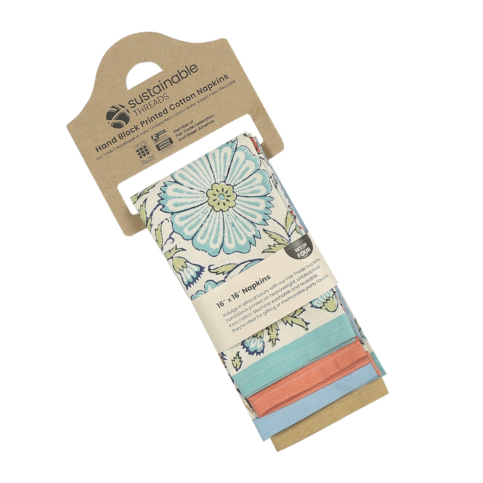 Hand Block Printed Cotton Napkins, Set of 4 | 16″×16″ | Bloom Reverie