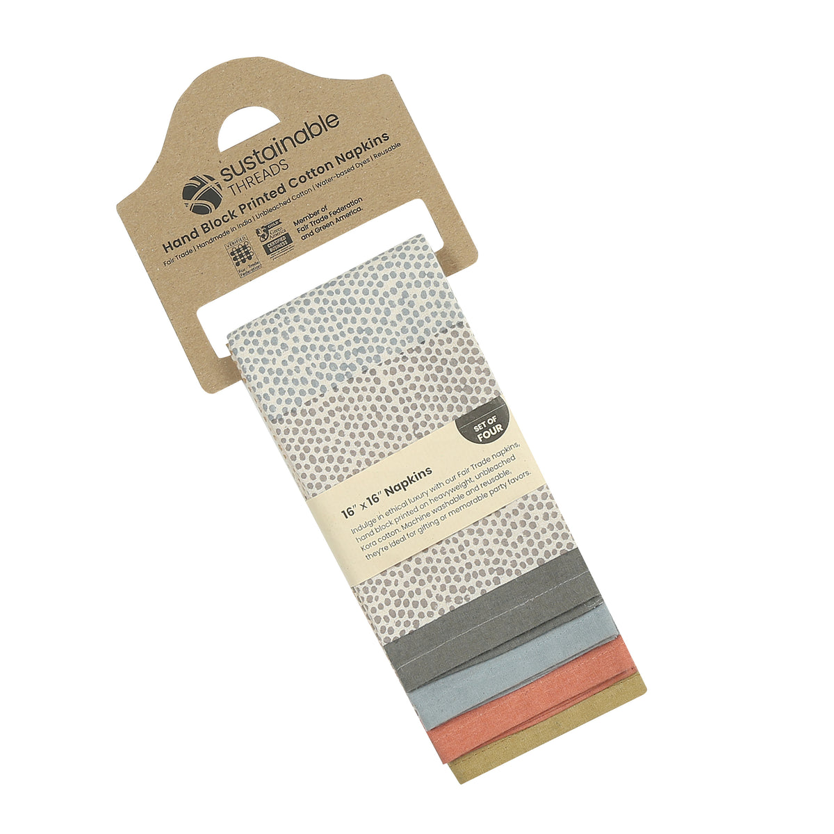 Hand Block Printed Cotton Napkins, Set of 4 | 16″×16″ | Raindrop Reverie