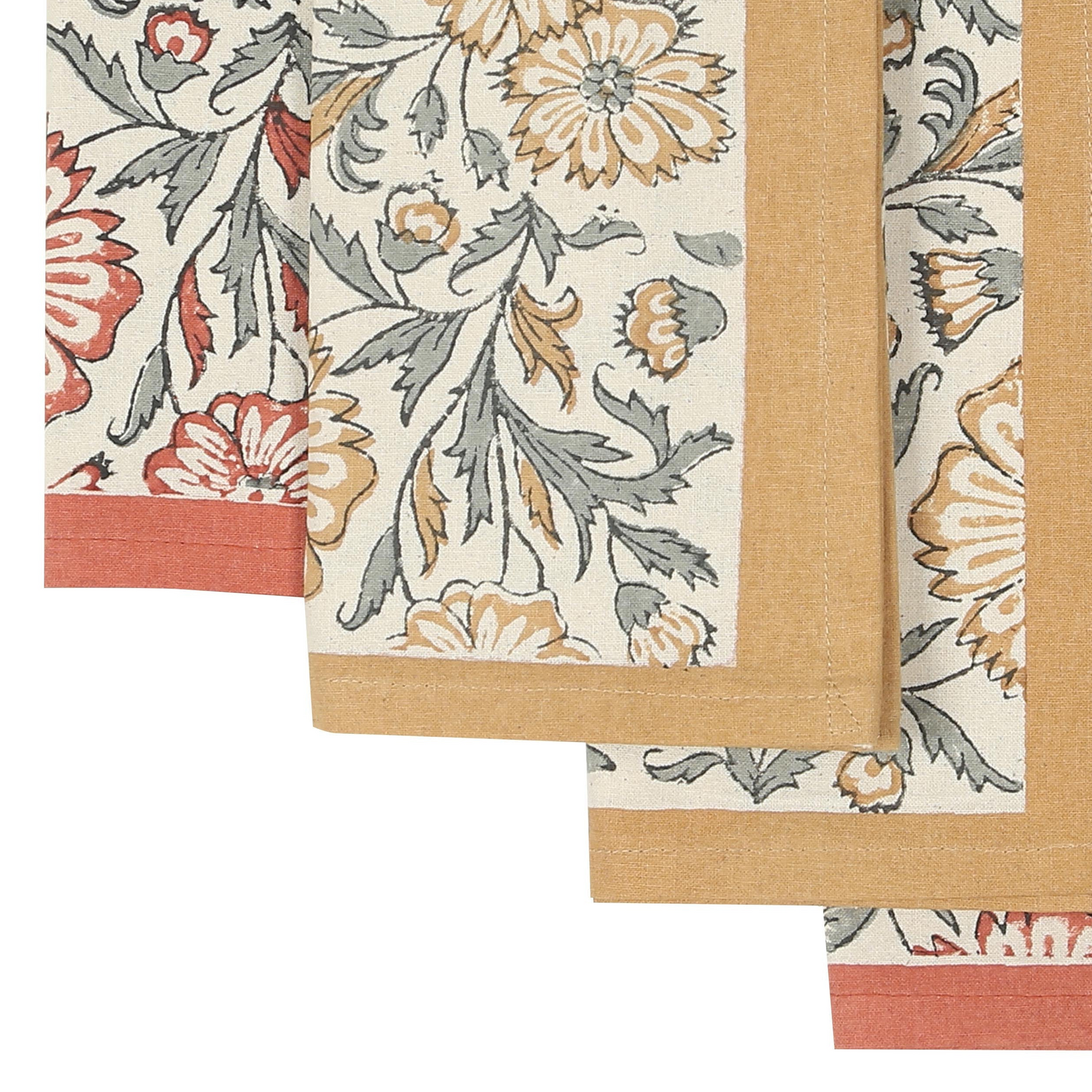 Hand Block Printed Cotton Napkins, Set of 4 | 18" × 18" | Bloom Sienna