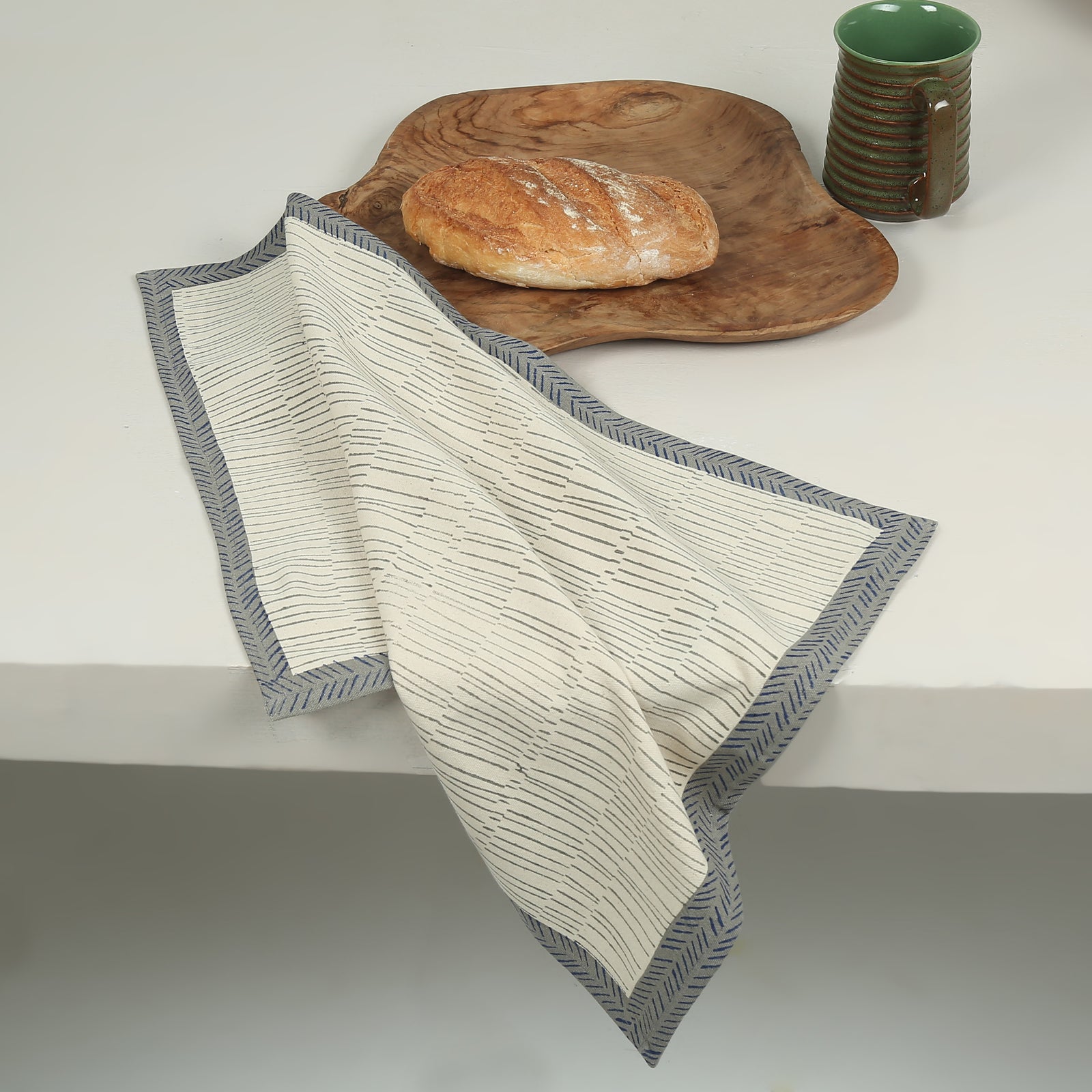 Cotton Kitchen Towel | Hand Block Printed | Tea Break - Bagel