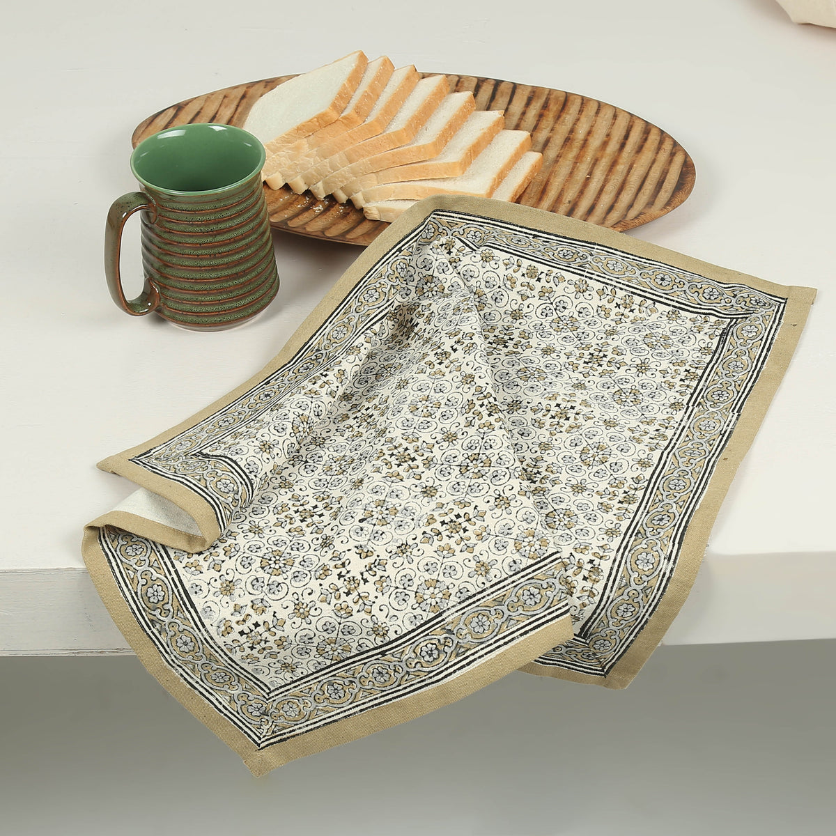 Cotton Kitchen Towel | Hand Block Printed | Lily  | Sand