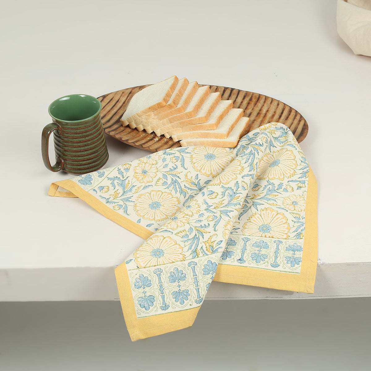 Cotton Kitchen Towel | Hand Block Printed | Bloom  | Wheat