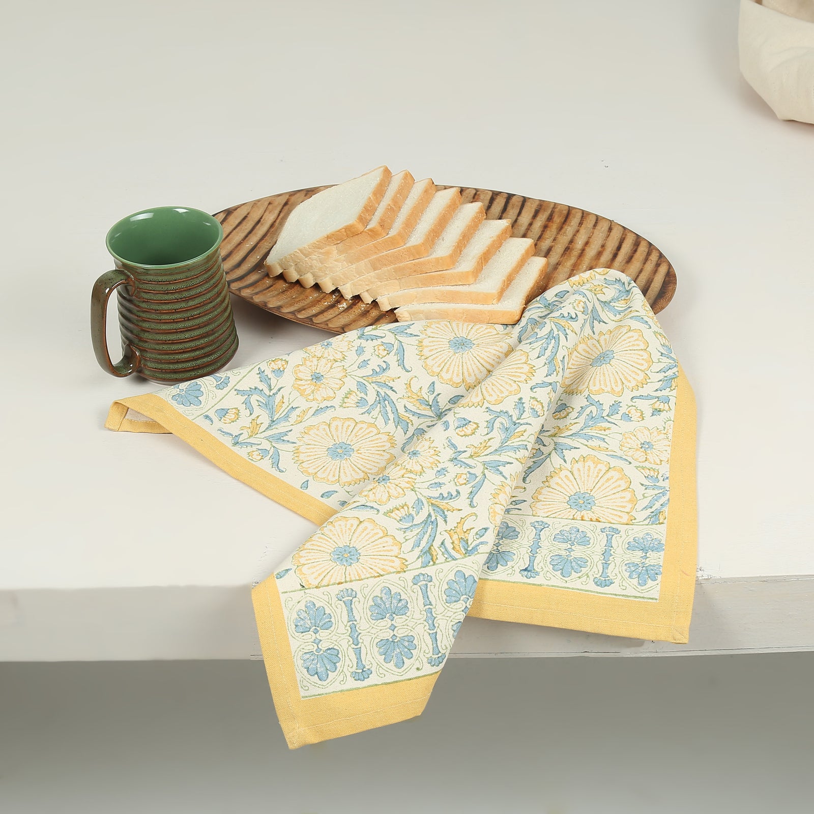 Cotton Kitchen Towel | Hand Block Printed | Bloom  | Wheat