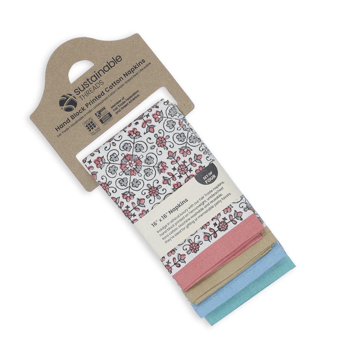 Hand Block Printed Cotton Napkins, Set of 4 | 16″×16″ | Lily Reverie