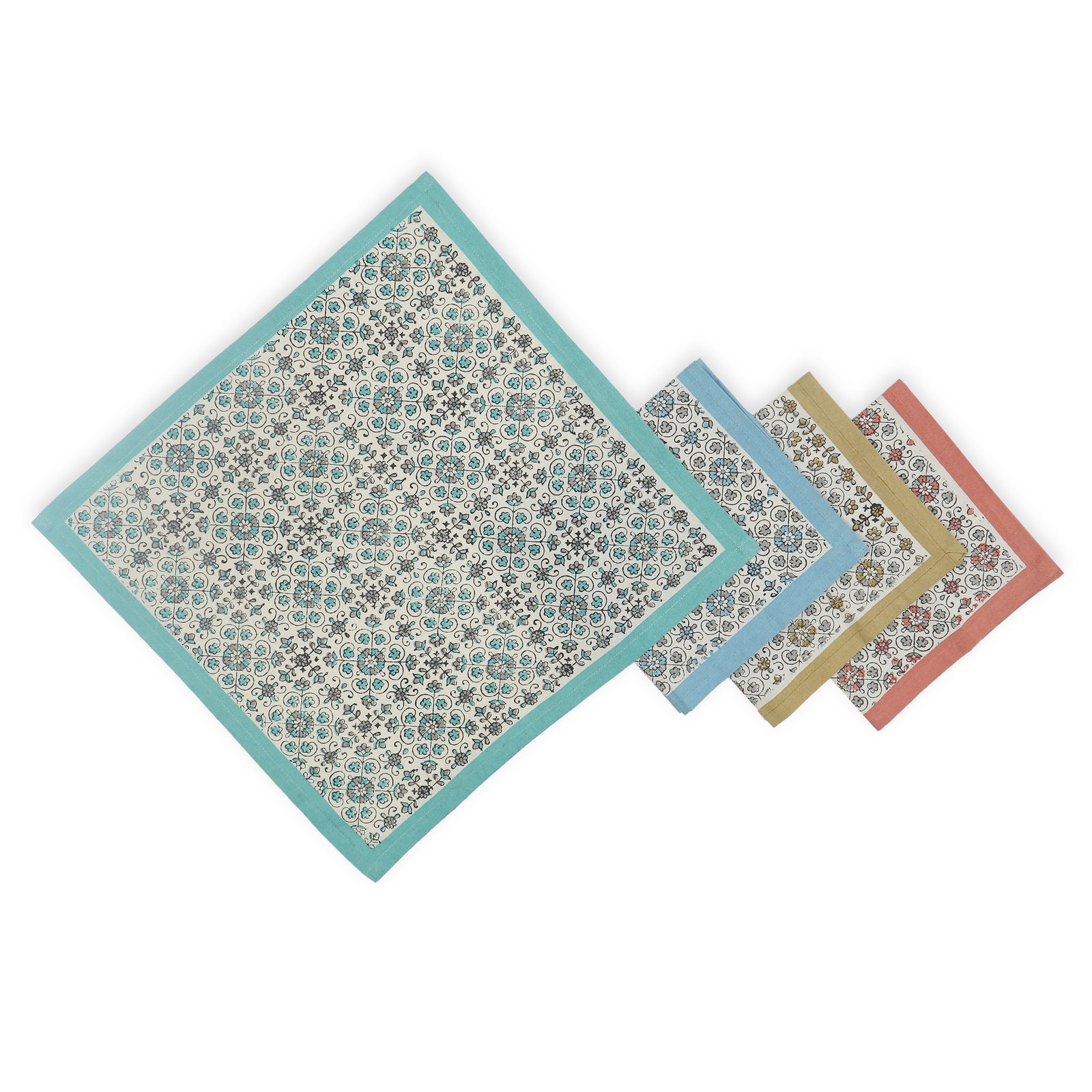 Hand Block Printed Cotton Napkins, Set of 4 | 16″×16″ | Lily Reverie