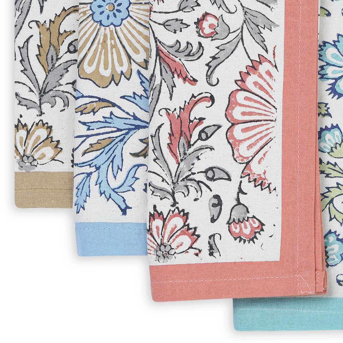Hand Block Printed Cotton Napkins, Set of 4 | 16″×16″ | Bloom Reverie