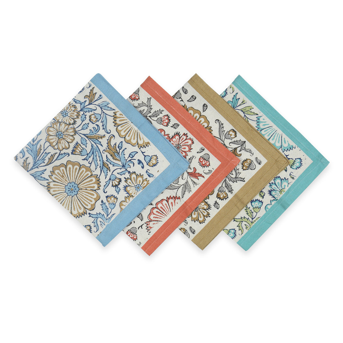 Hand Block Printed Cotton Napkins, Set of 4 | 16″×16″ | Bloom Reverie
