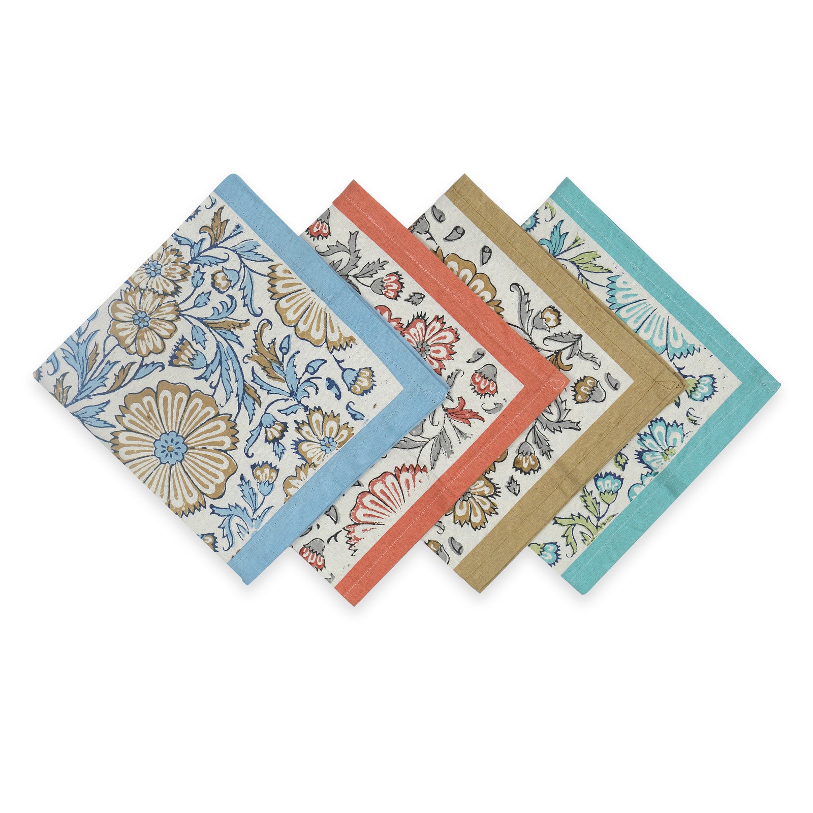 Hand Block Printed Cotton Napkins, Set of 4 | 16″×16″ | Bloom Reverie