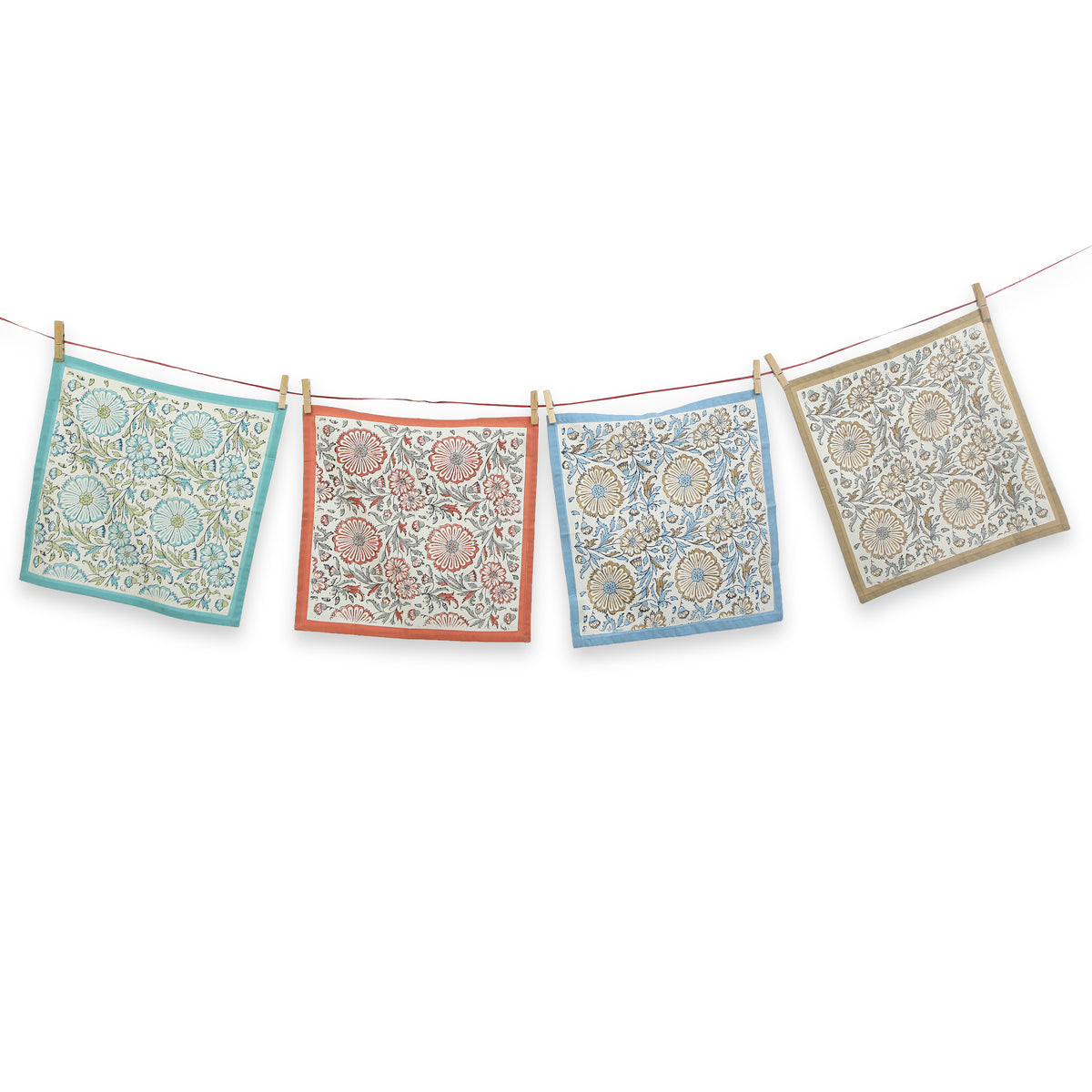 Hand Block Printed Cotton Napkins, Set of 4 | 16″×16″ | Bloom Reverie