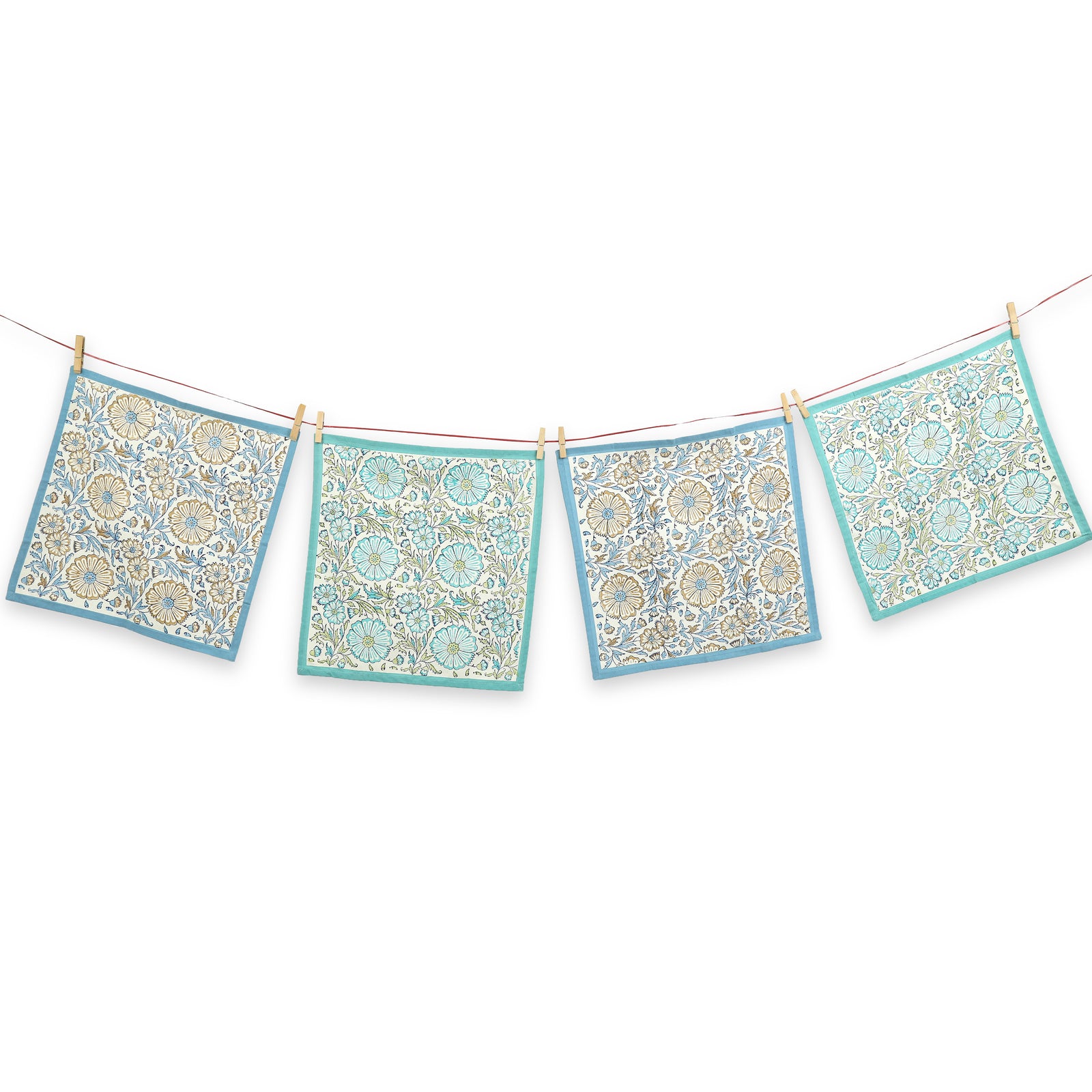 Hand Block Printed Cotton Napkins, Set of 4 | 18" × 18" | Bloom Waters