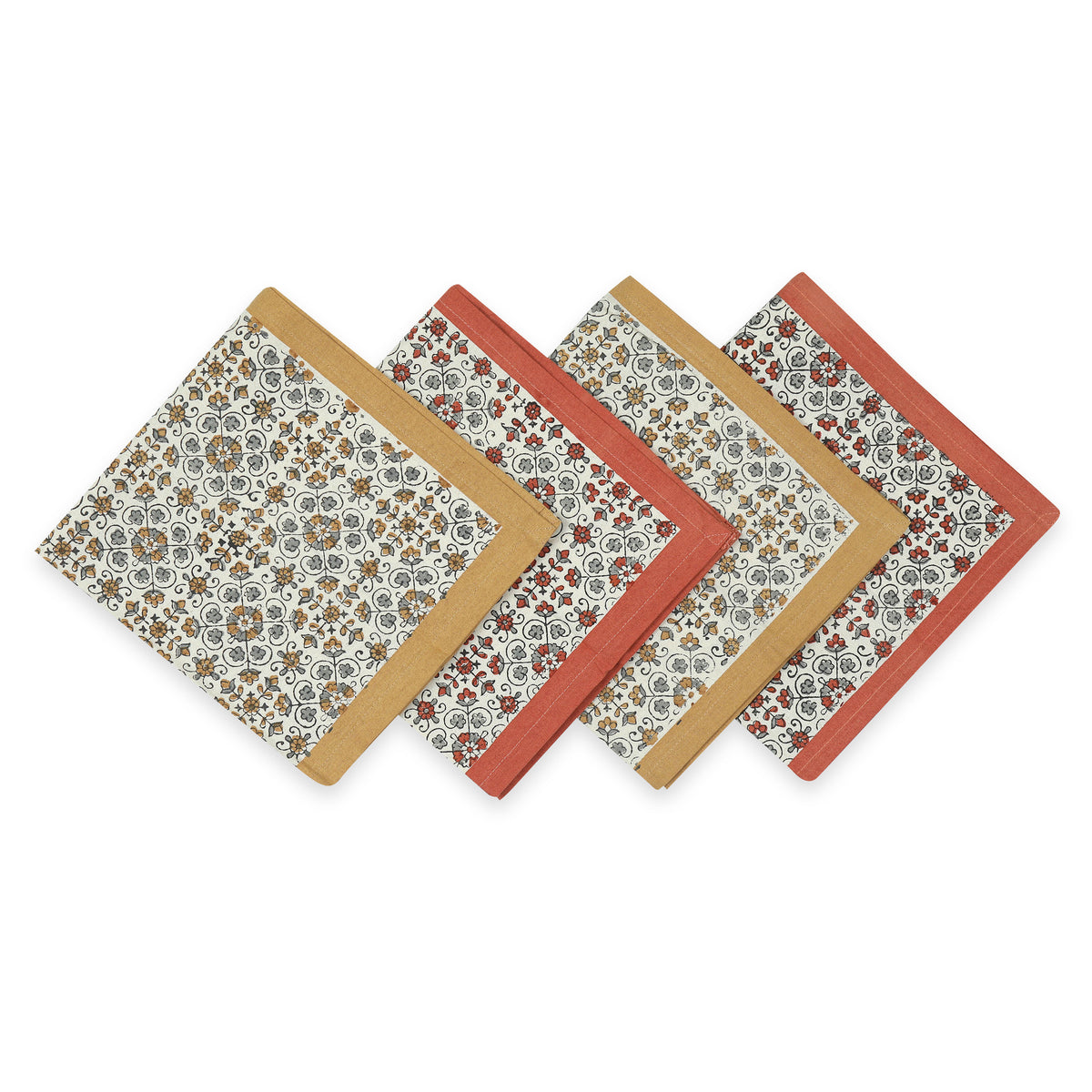 Hand Block Printed Cotton Napkins, Set of 4 | 18" × 18" | Lily Sienna