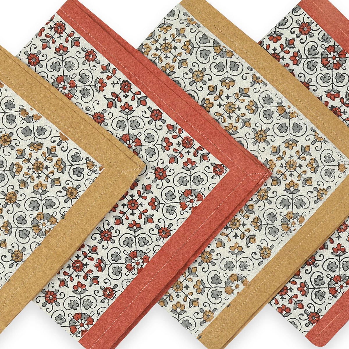 Hand Block Printed Cotton Napkins, Set of 4 | 18" × 18" | Lily Sienna
