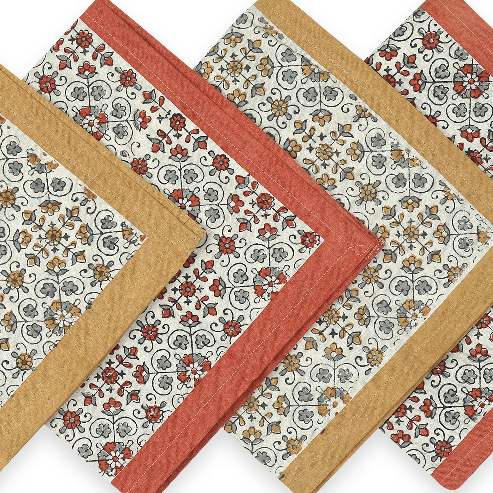 Hand Block Printed Cotton Napkins, Set of 4 | 18" × 18" | Lily Sienna