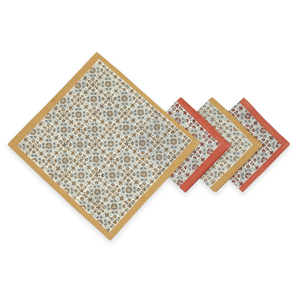 Hand Block Printed Cotton Napkins, Set of 4 | 18" × 18" | Lily Sienna