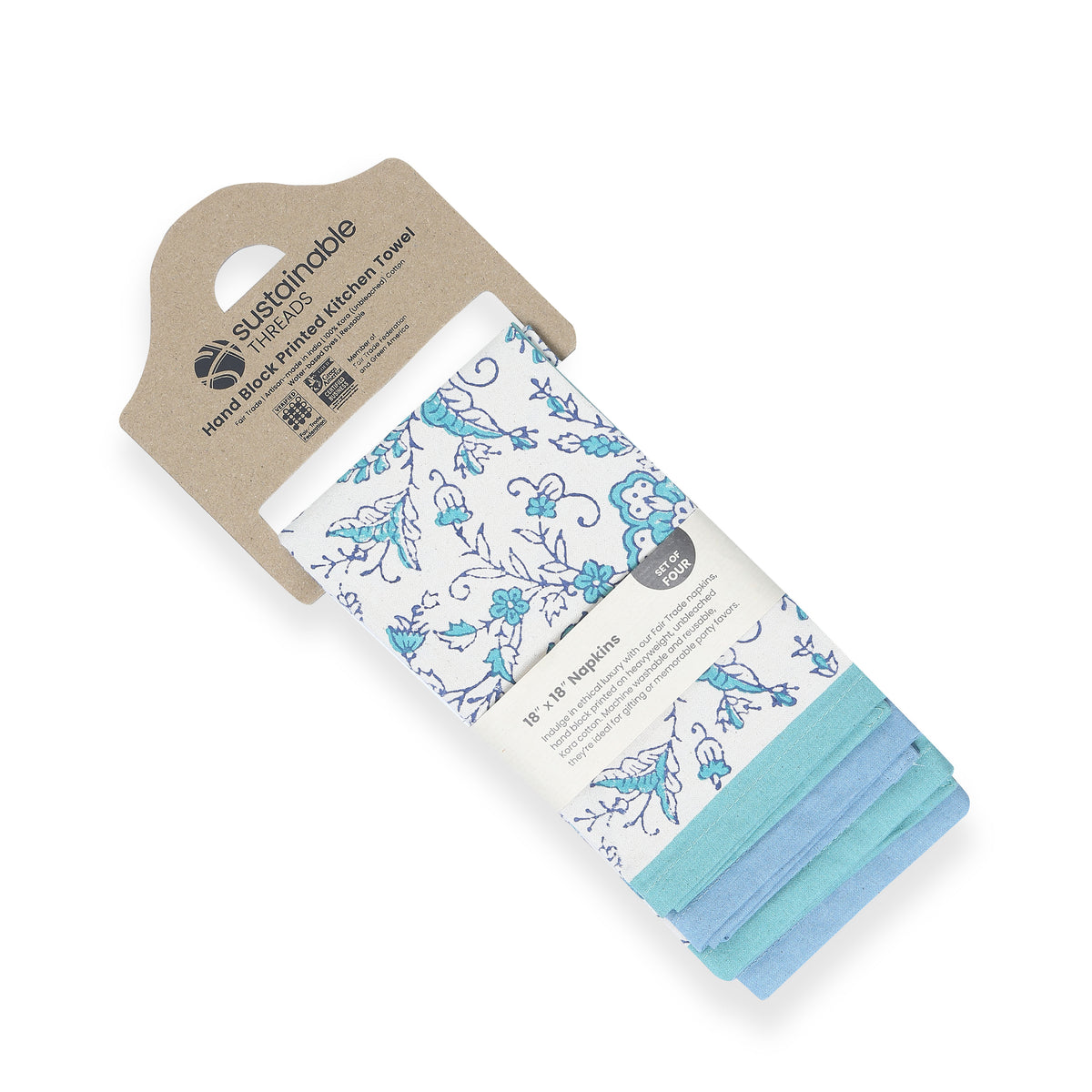 Hand Block Printed Cotton Napkins, Set of 4 | 18" × 18" | Ivy Waters