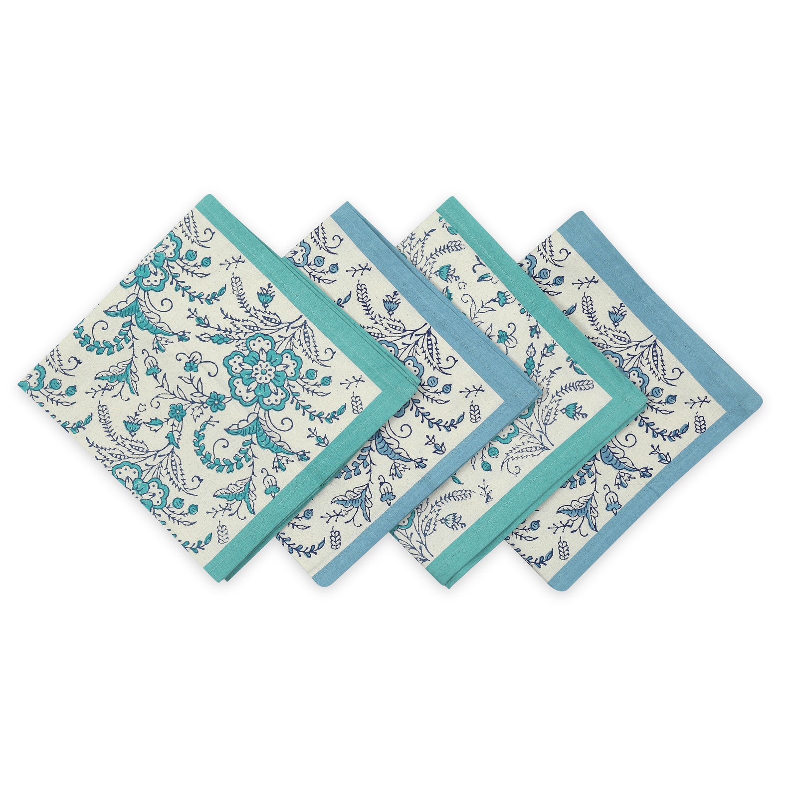 Hand Block Printed Cotton Napkins, Set of 4 | 18" × 18" | Ivy Waters