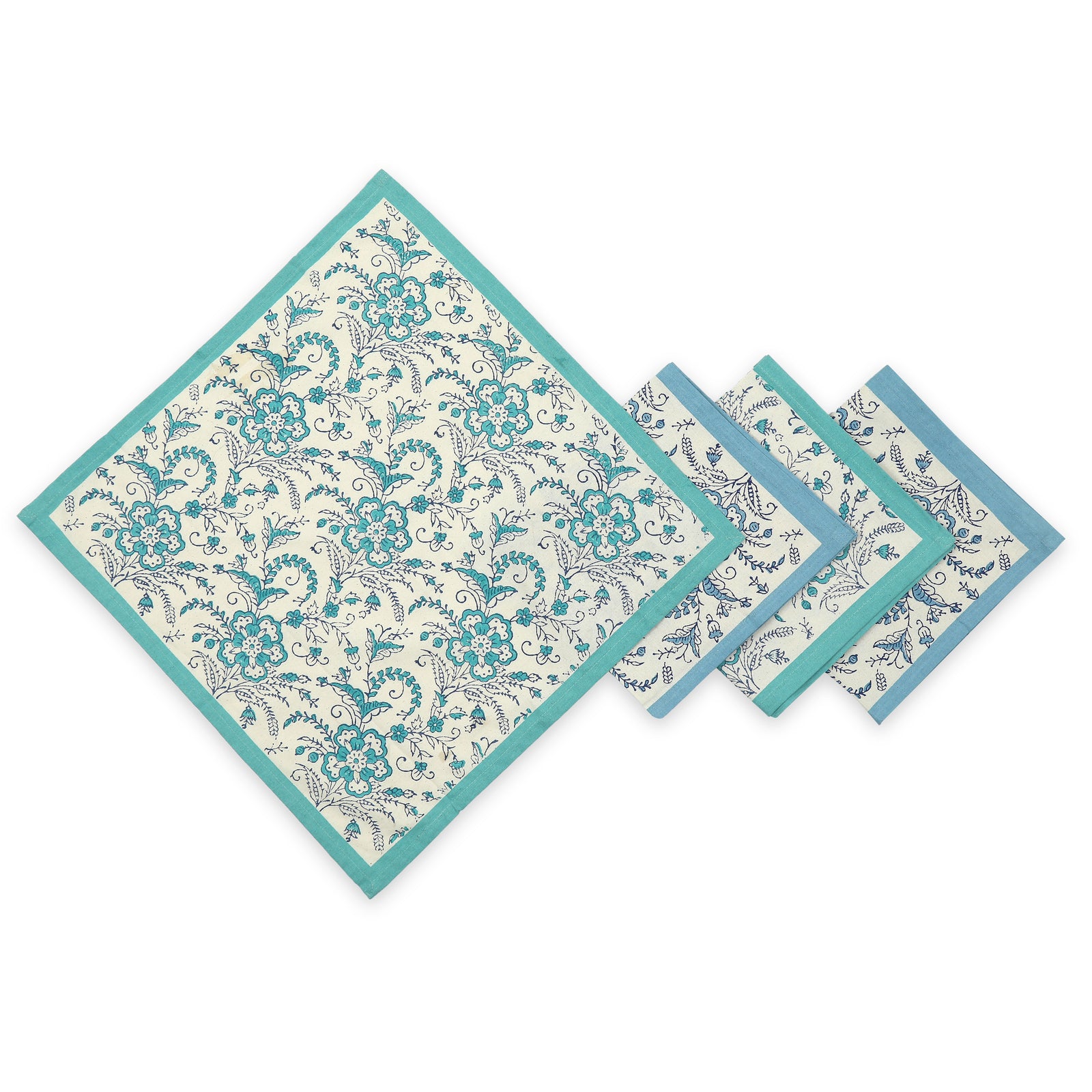 Hand Block Printed Cotton Napkins, Set of 4 | 18" × 18" | Ivy Waters