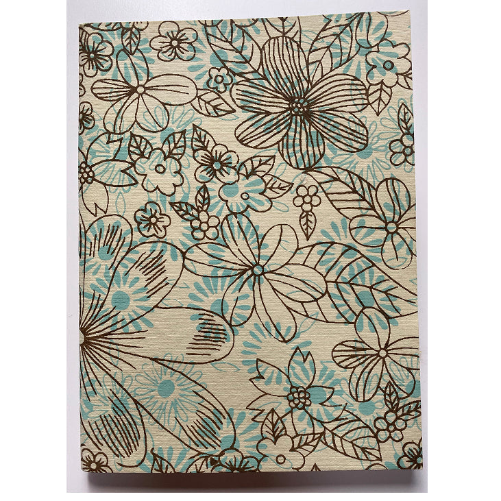Tree-Free Recycled Cotton Paper Journals | Hand Screen Printed | Aqua Flowers