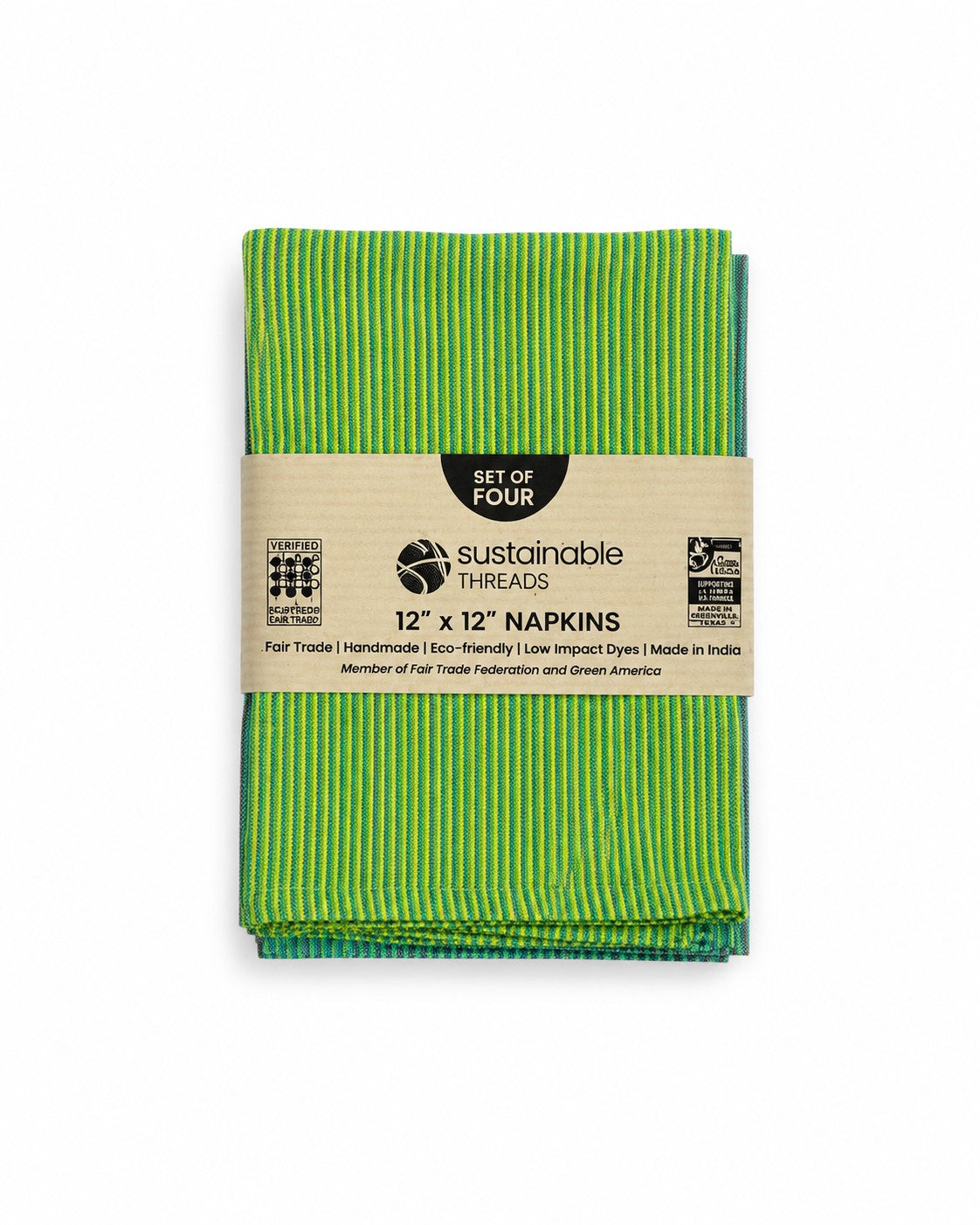 Handwoven Cotton Napkins, Set of 4 | 12" × 12"| Forest