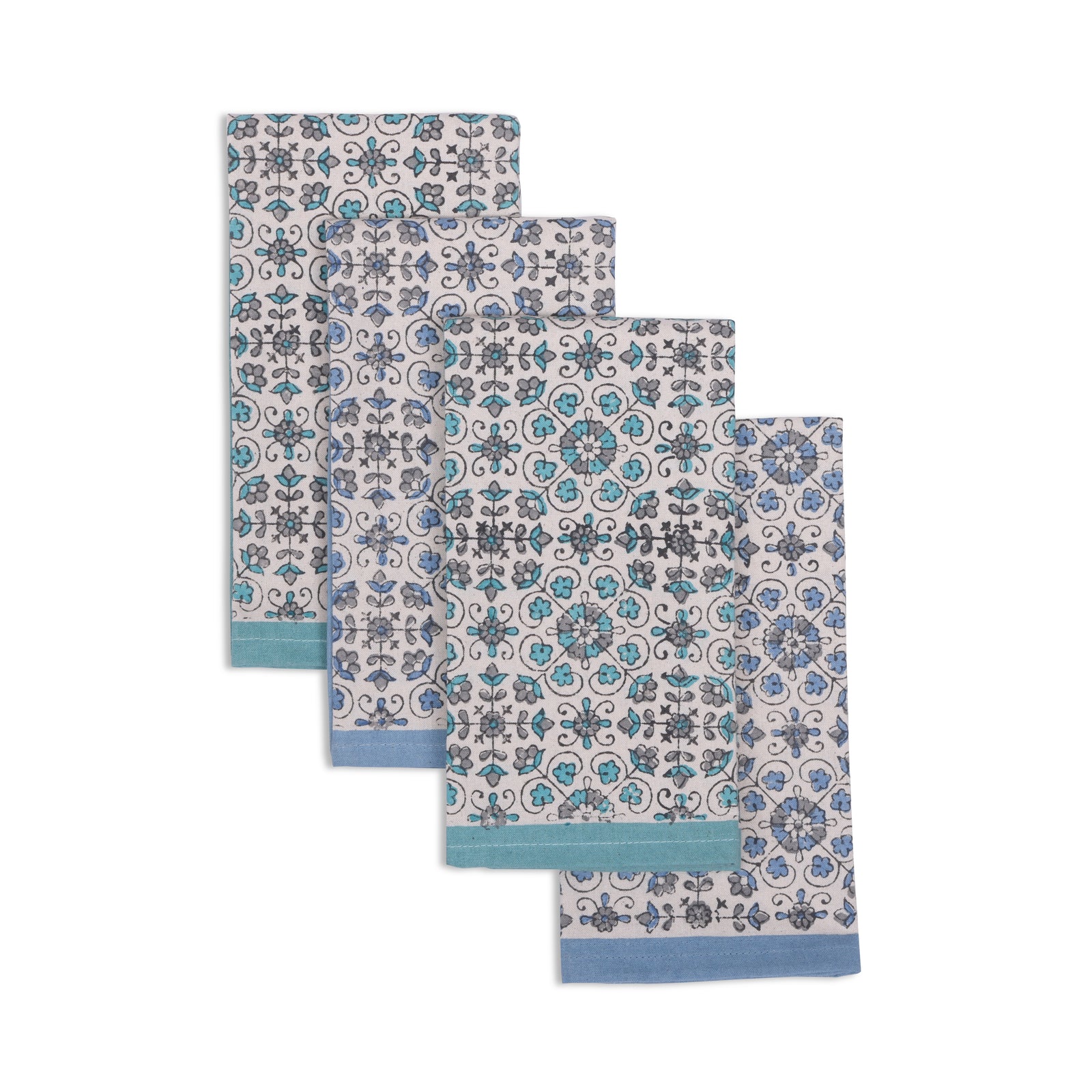 Hand Block Printed Cotton Napkins, Set of 4 | 18" × 18" | Lily Waters