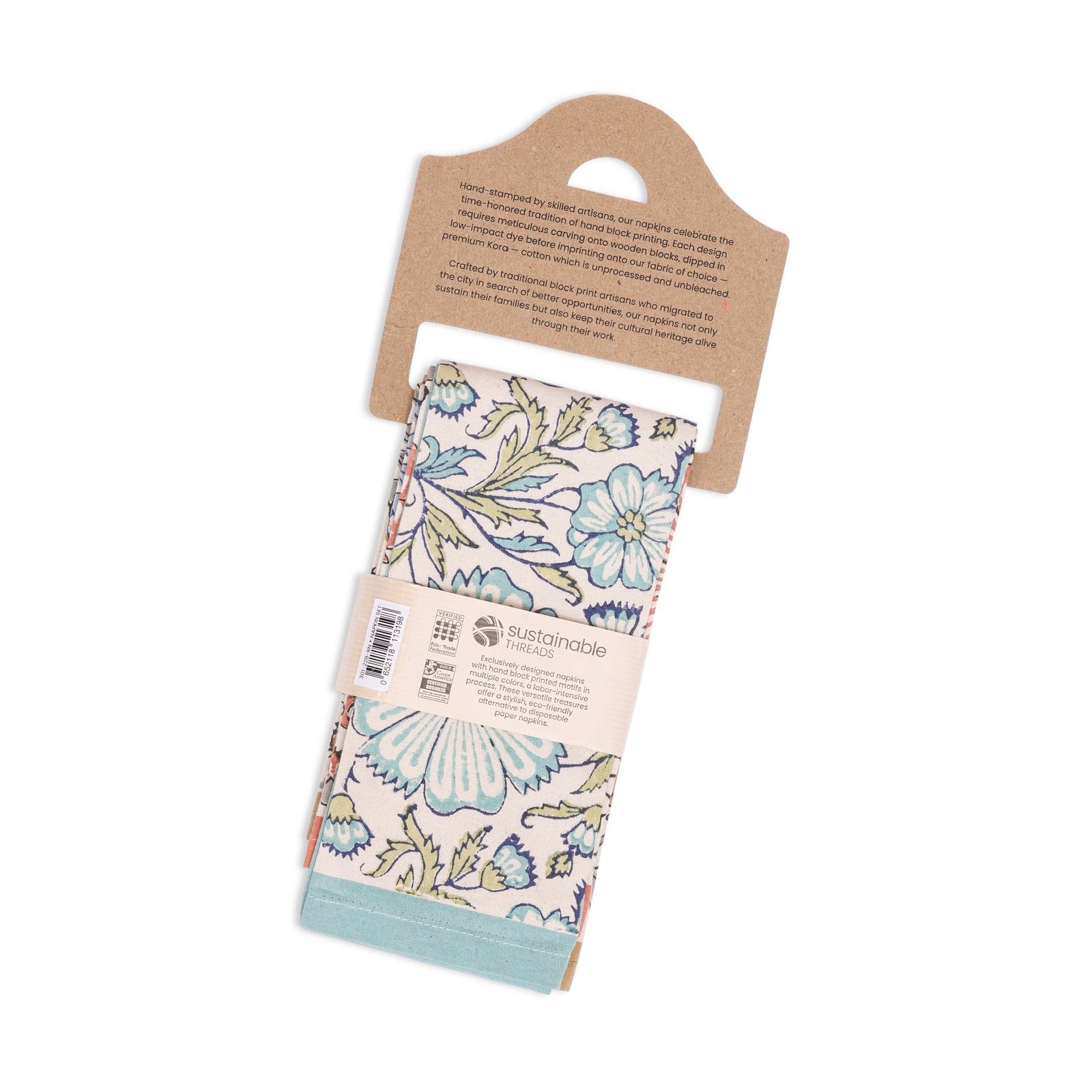 Hand Block Printed Cotton Napkins, Set of 4 | 16″×16″ | Bloom Reverie