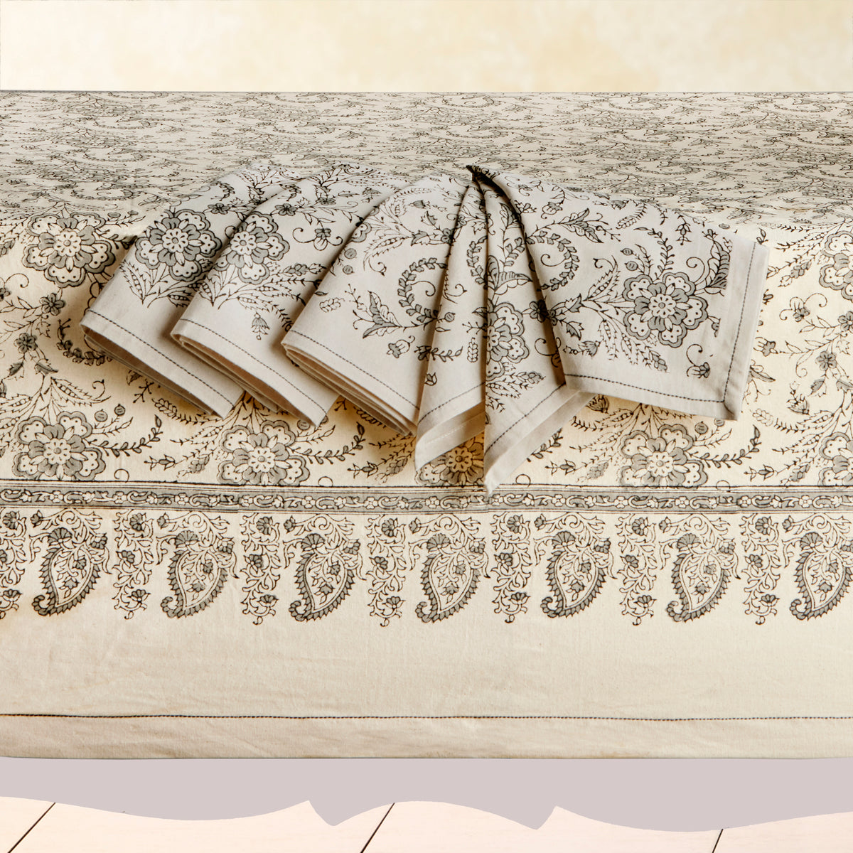 Hand Block Printed Kora Cotton Tablecloths | Stories in Print | Ivy Slate