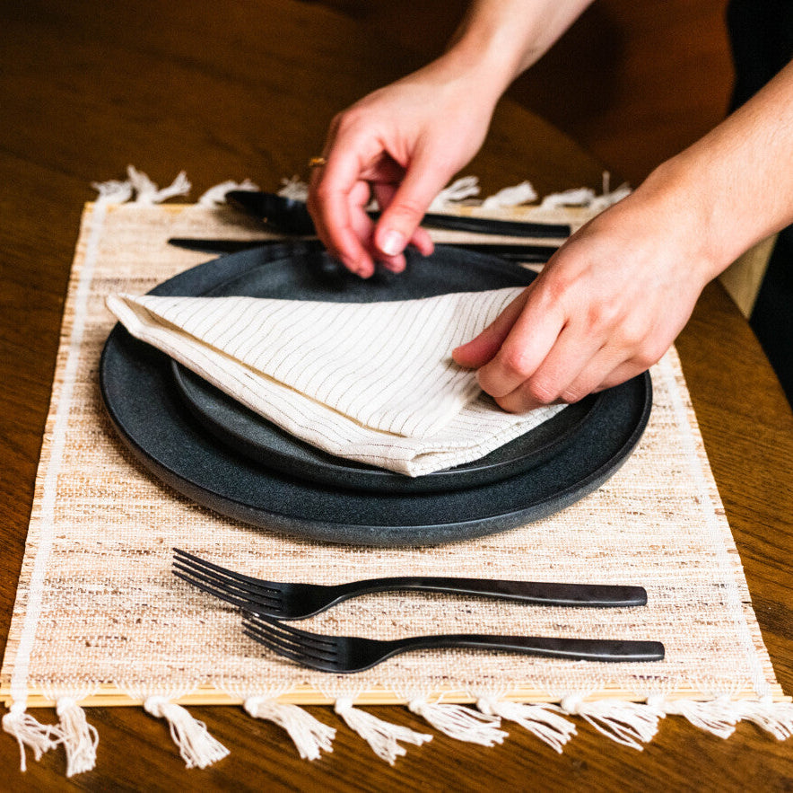 Banana Stem Fiber Placemats, Set of 4 | Handwoven | Table Classics | Biscotti Fringed