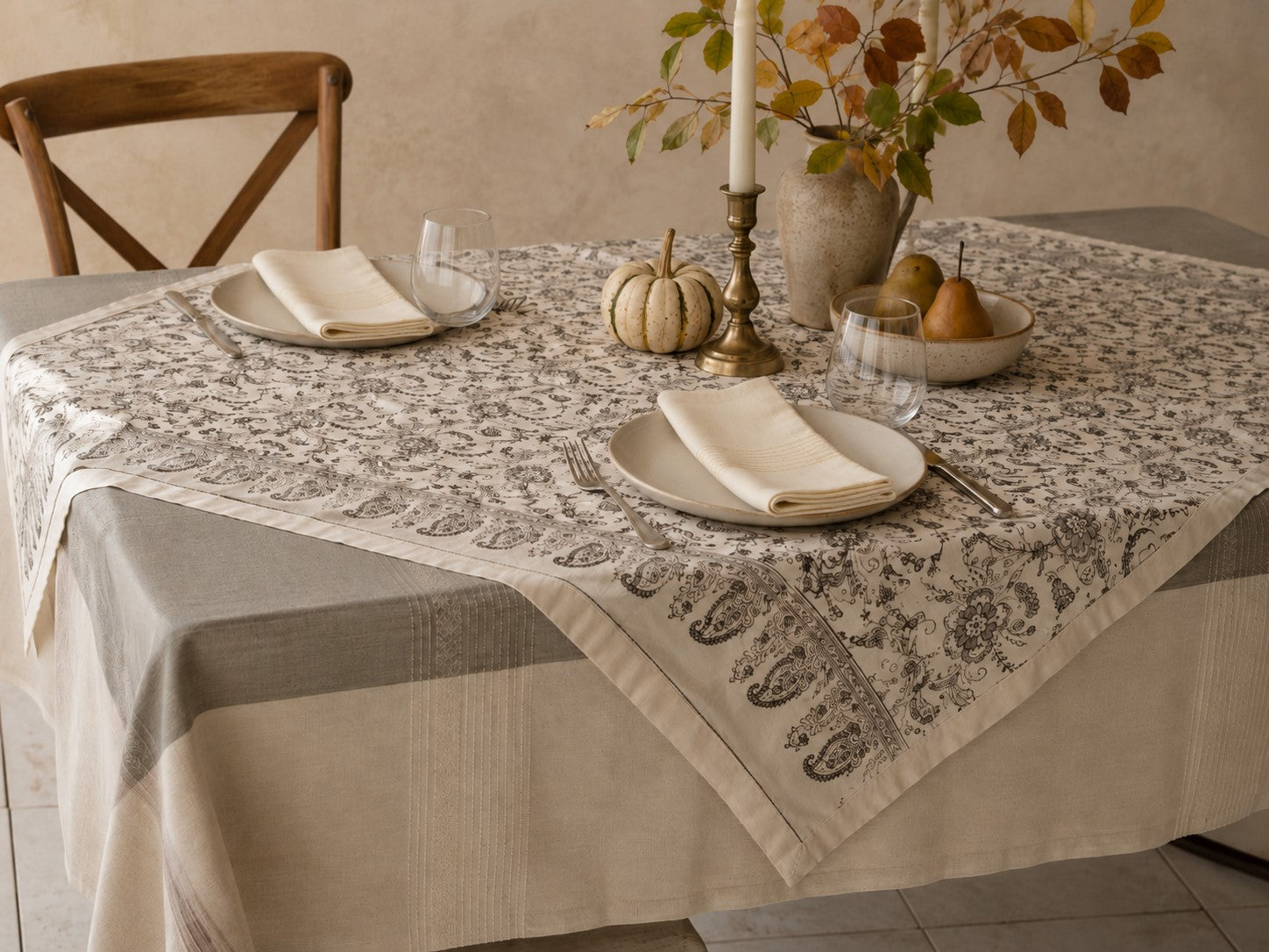 Hand Block Printed Kora Cotton Tablecloths | Stories in Print | Ivy Slate